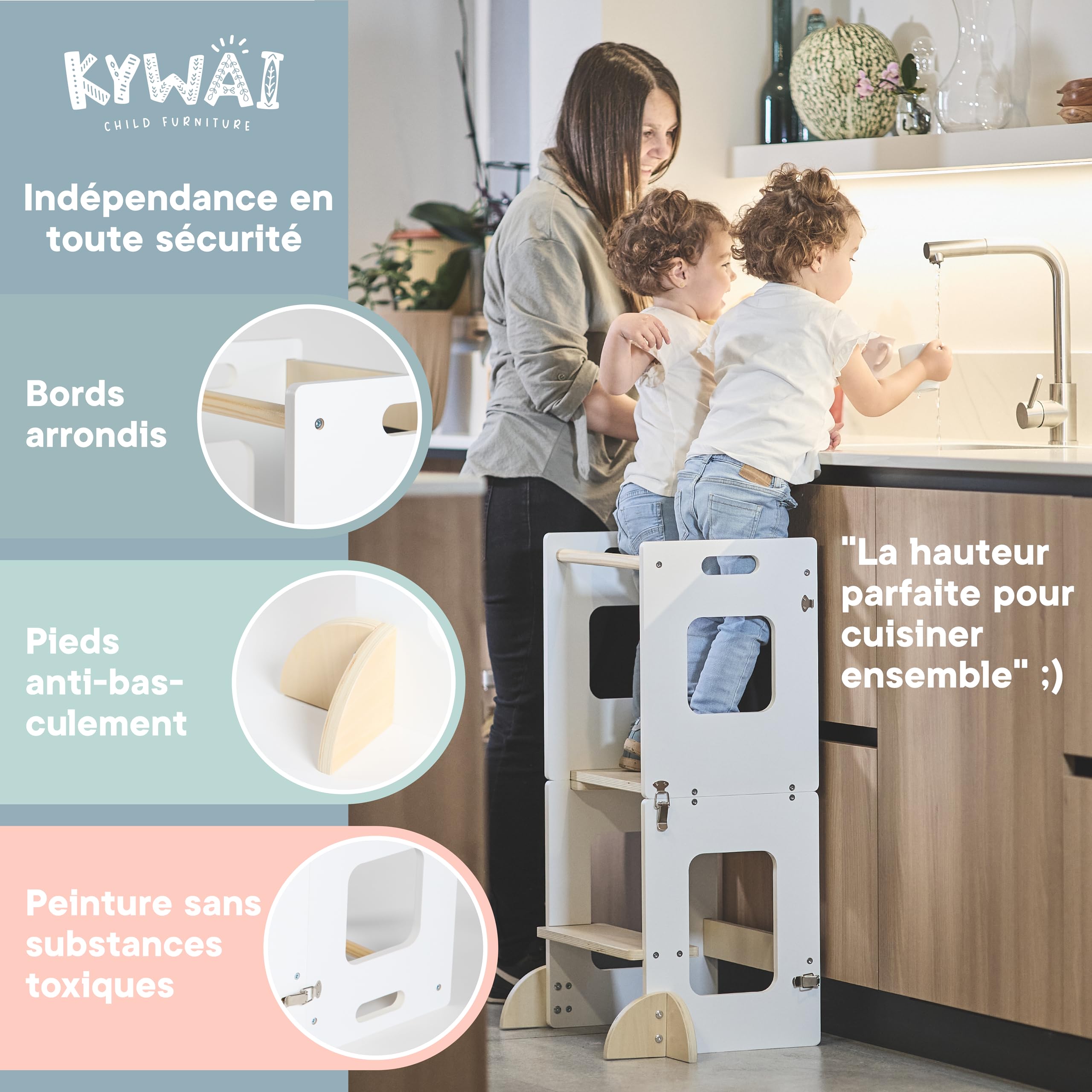 Tour d'Observation Montessori 3 en 1 Bois Écologique pour Enfant - Premium Meuble Évolutif Sécurisé
