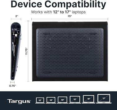Targus 17 Inch Dual Fan Lap Chill Mat - Soft Neoprene Laptop Cooling Pad for Heat Protection, Fits Most 17 Laptops and Smaller - USB-A Connected Dual Fans for Heat Dispersion (AWE55US)