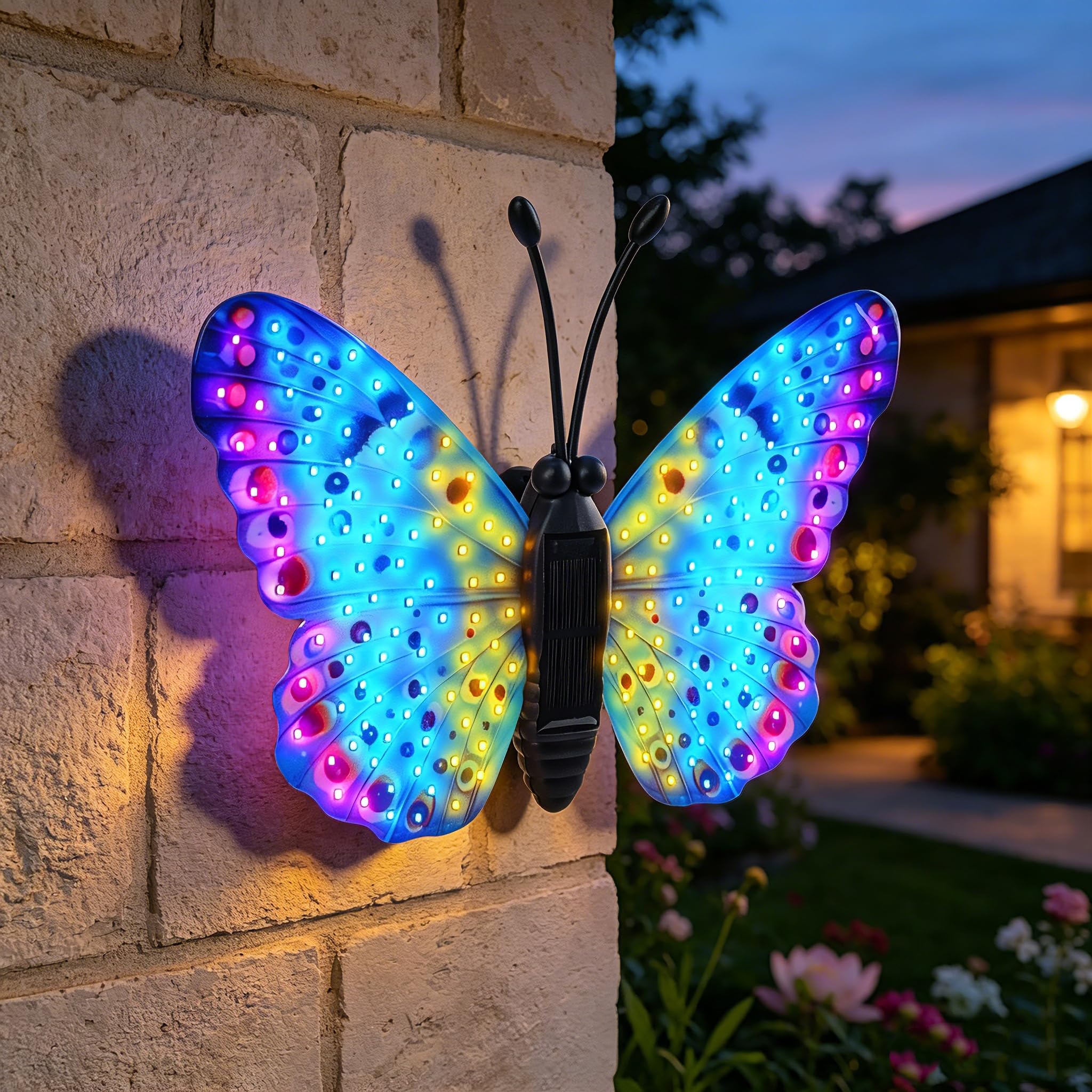 Papillon mural LED à ailes lumineuses étincelantes et recharge solaire autonome