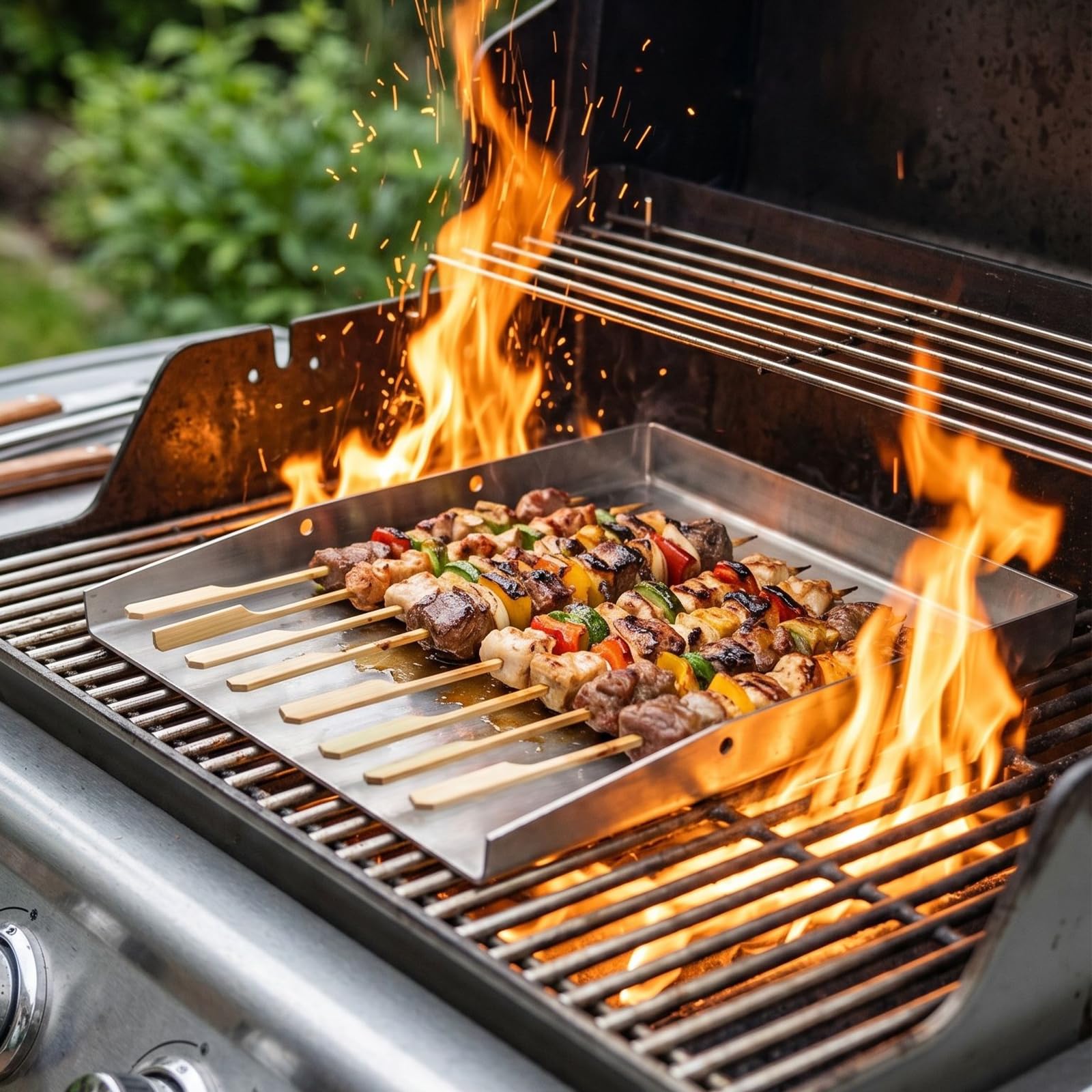 Piastra per Barbecue Plancha 40x30 cm Acciaio Inox 4mm Set 5pz