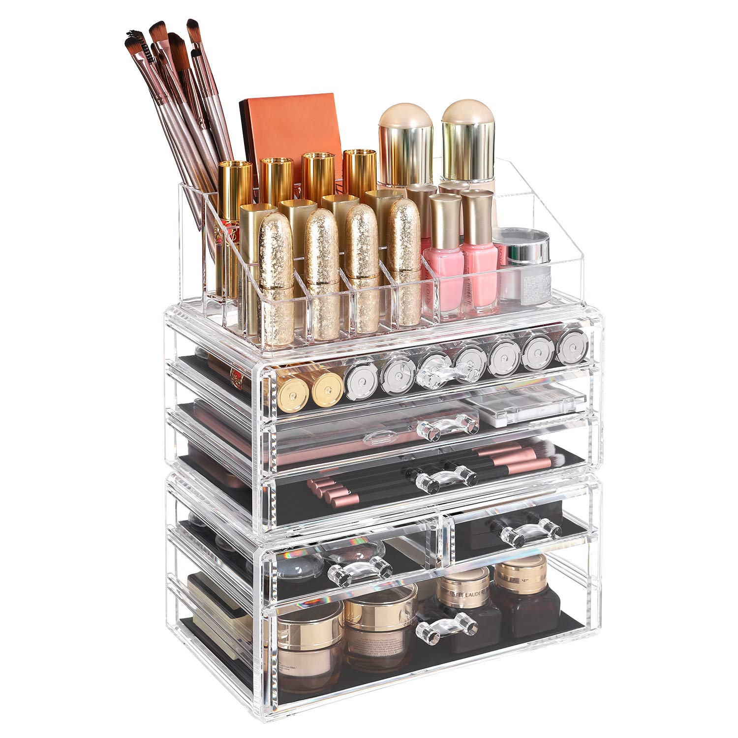 SONGMICS Large Clear Acrylic Make up Organiser, Stackable Cosmetic Box, with 6 Drawers, for Palette Brush Foundations Lipstick Nail Polish Hairpins, Great Gift for Loved Ones JKA009TP
