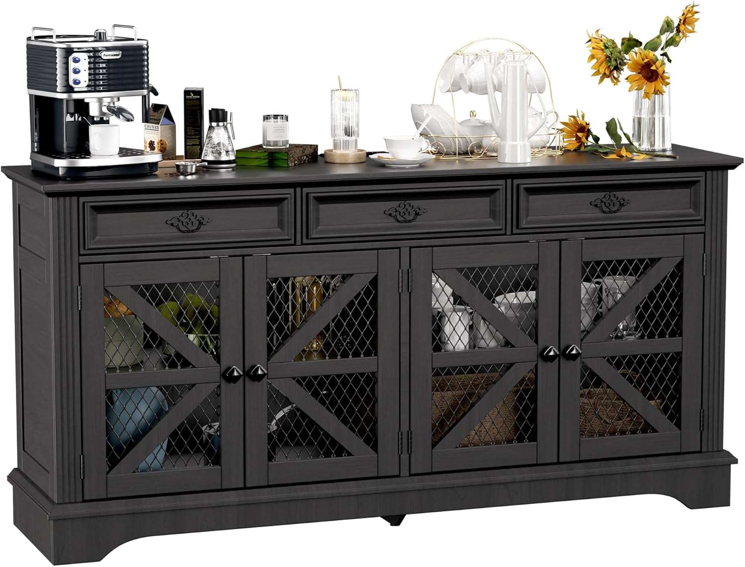 ZBOM Farmhouse Large Buffet Sideboard, Black Kitchen