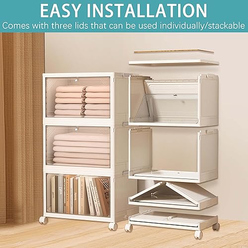 Miniatura 4 de Spaclear Contenedores de almacenamiento apilables con tapas, paquete de 4 contenedores de almacenamiento de cajones de plástico para organizar,