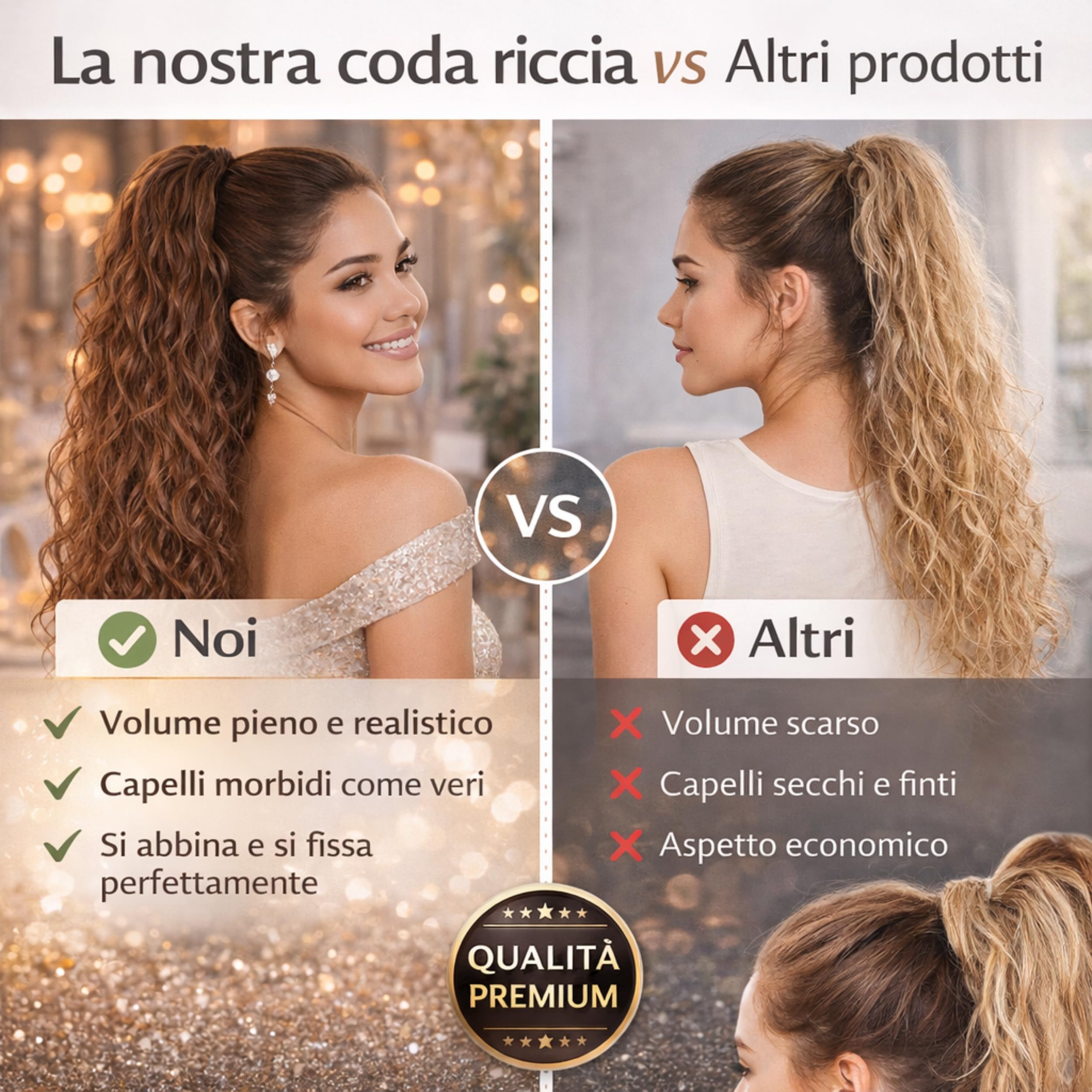 JACY Coda Capelli Extension Riccia 70 cm Peso 146 g Termofibra Naturale Nera
