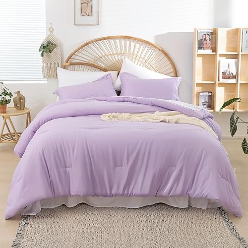 weigelia Juego de edredón de tamaño matrimonial de 7 piezas color morado lavanda con sábanas, edredones de microfibra suave bohemia, ropa de cama en weigelia Juego de edredón de tamaño matrimonial de 7 piezas color morado lavanda con sábanas, edredones de microfibra suave bohemia, ropa de cama en