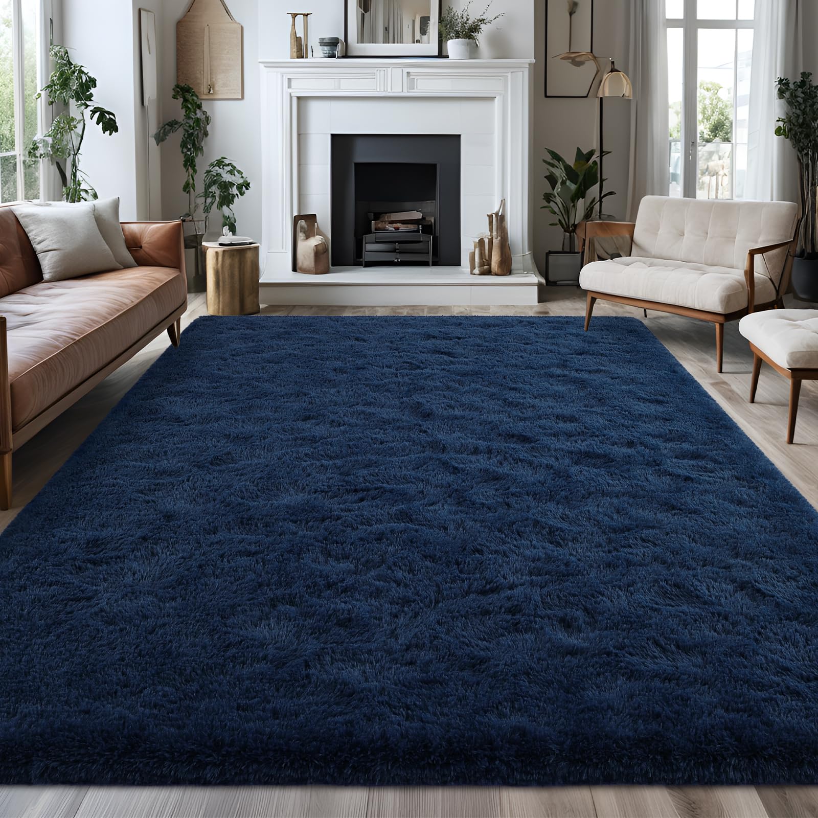 Super Weicher Kinderzimmer-Teppich, 1.2x1.8m – Flauschig, Rutschfest, Helles Marineblau