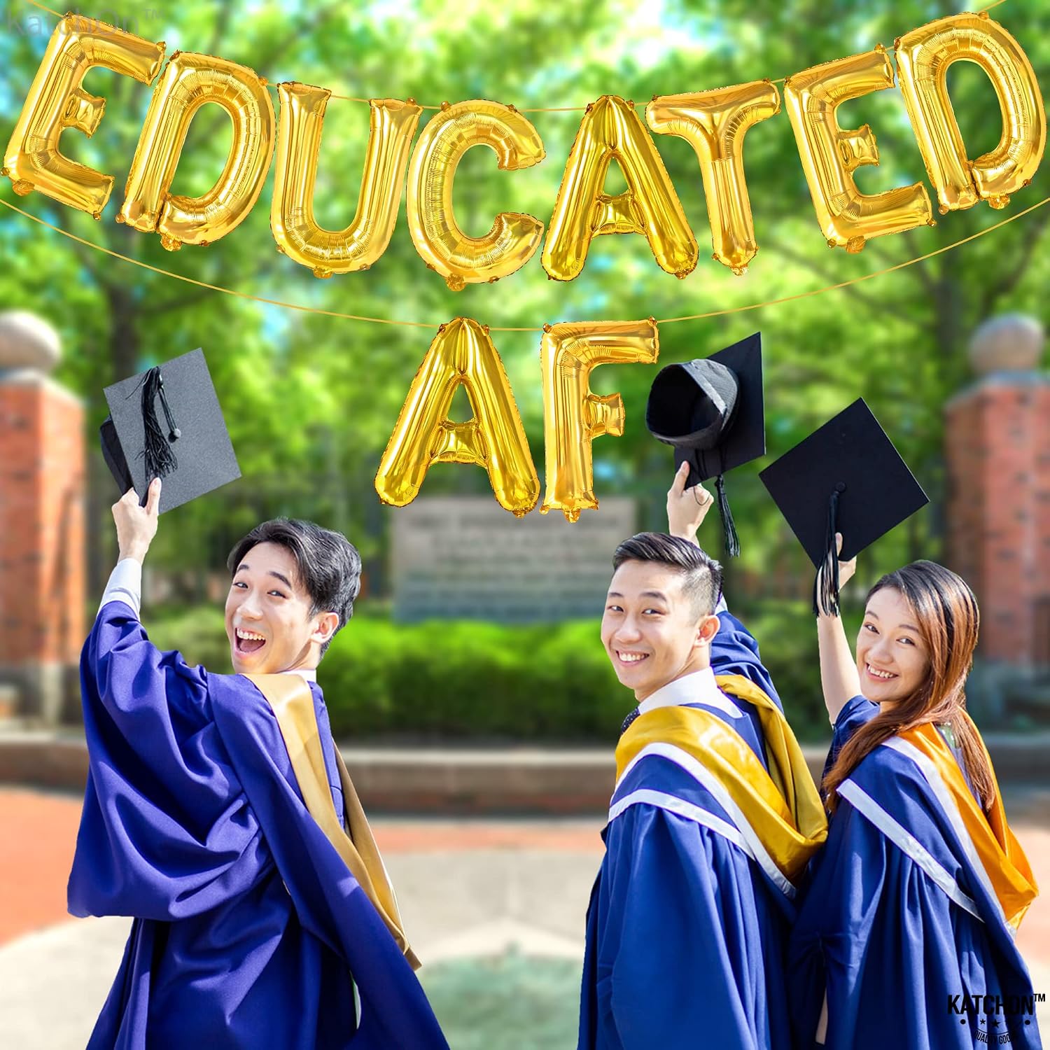 KatchOn, Gold Educated AF Balloons Banner - 16 Inch | Educated AF Grad Balloon for 2026 Graduation Decorations | Yellow Graduations Balloon for Graduation Decorations 2026