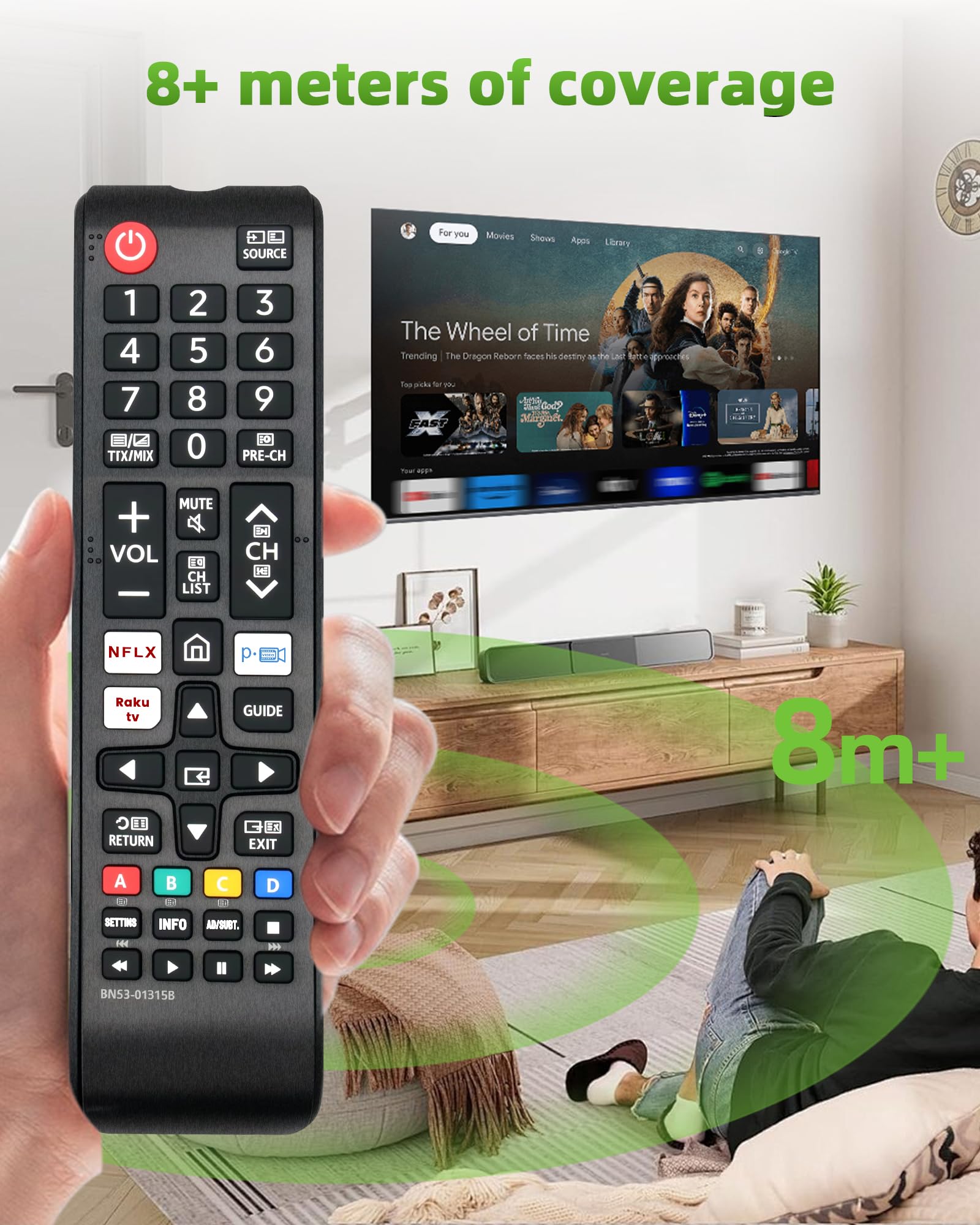 BN59-01315B Telecomando TV per Sam-sung, telecomando di ricambio per Smart TV Sam-sung LED QLED UHD 4K HDR con pulsanti Net-flix, Prime Video e Ra-kuten TV