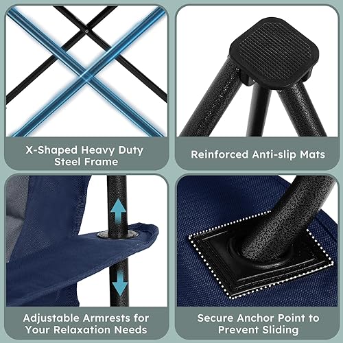 Miniatura 7 de Silla de campamento de gran tamaño para exteriores, bolsa de transporte de 400 libras incluida, sillas plegables acolchadas de alta resistencia con