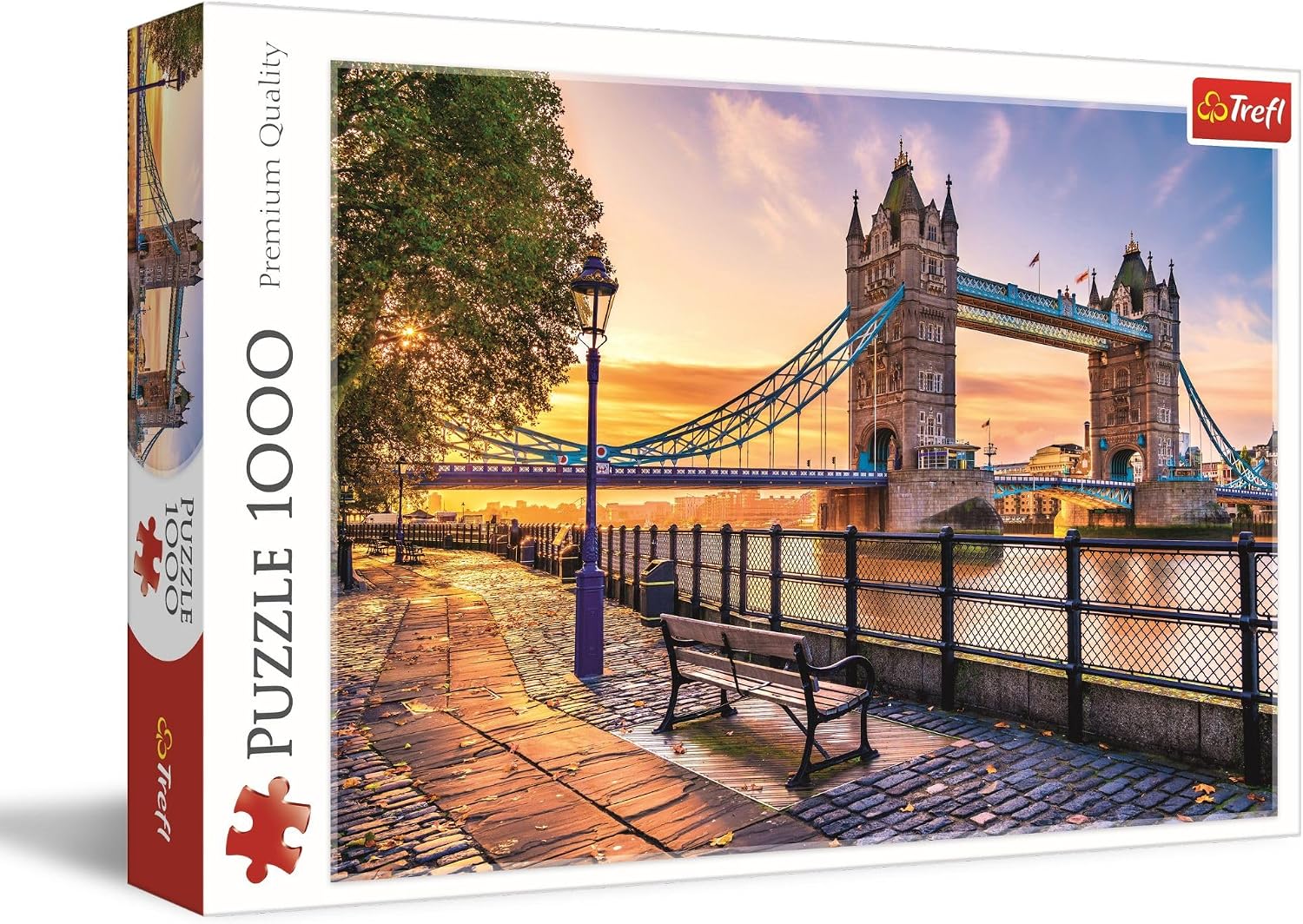 Trefl Tower Bridge, London 1000 Jigsaw Puzzle Red 27"x19" Print, Painted Nostalgic Pictures, Perfect Matching of Elements, for Adults and Children from 14 Years Old