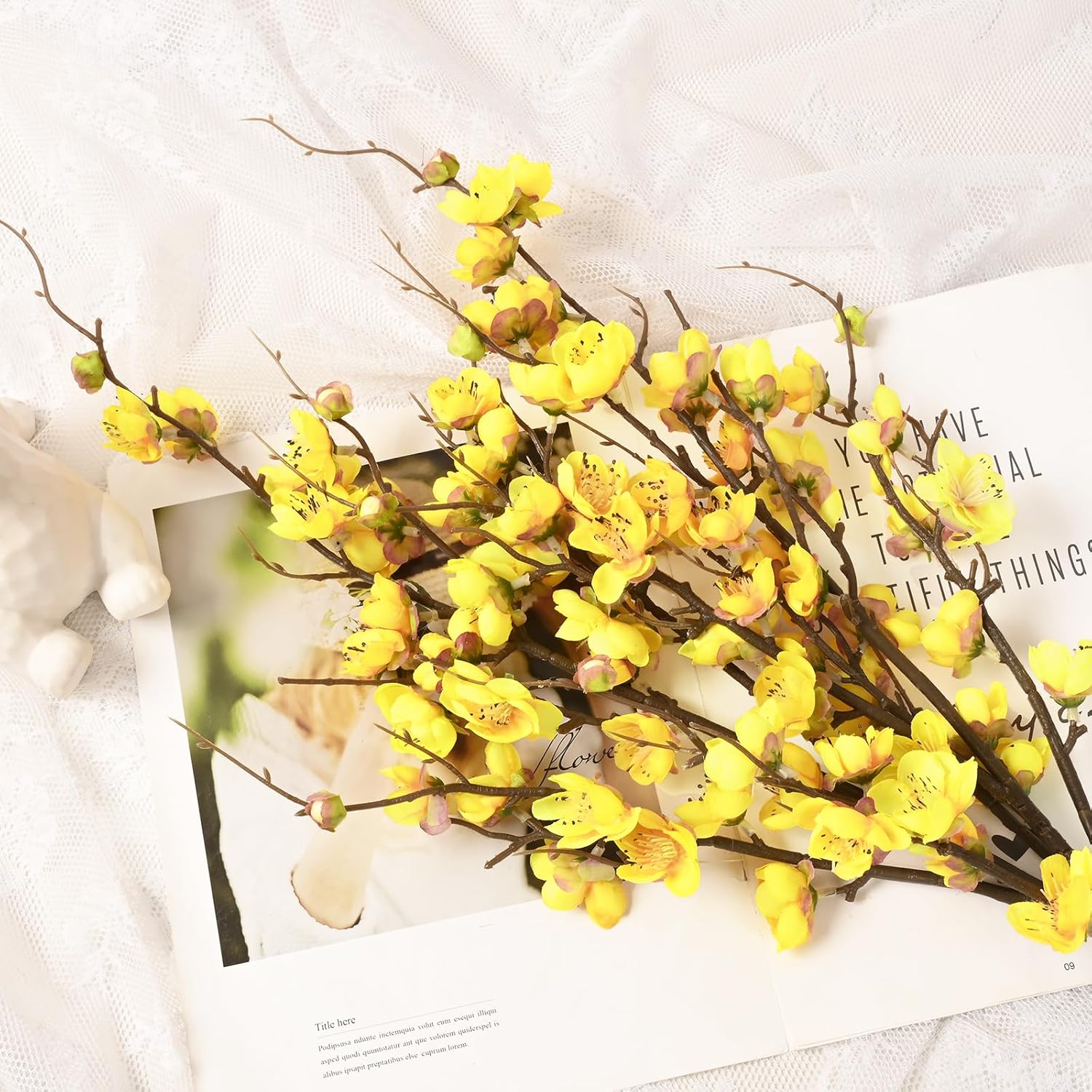 Waipfaru 4 Pcs Cherry Blossom Branches for Vases, 36'' Faux Cherry Blossom Tree Decor with Long Stems, Artificial Flowers for Spring Home Indoor Outdoor Decoration (Yellow)