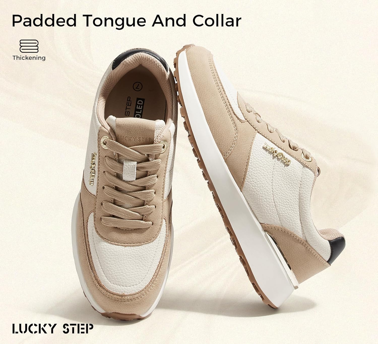 LUCKY STEP Women's Fashion Casual Sneakers Platform Rhinestone Retro Trendy Tennis Travel Walking Shoes Anti-Slip Comfortable Lace-up Footwear
