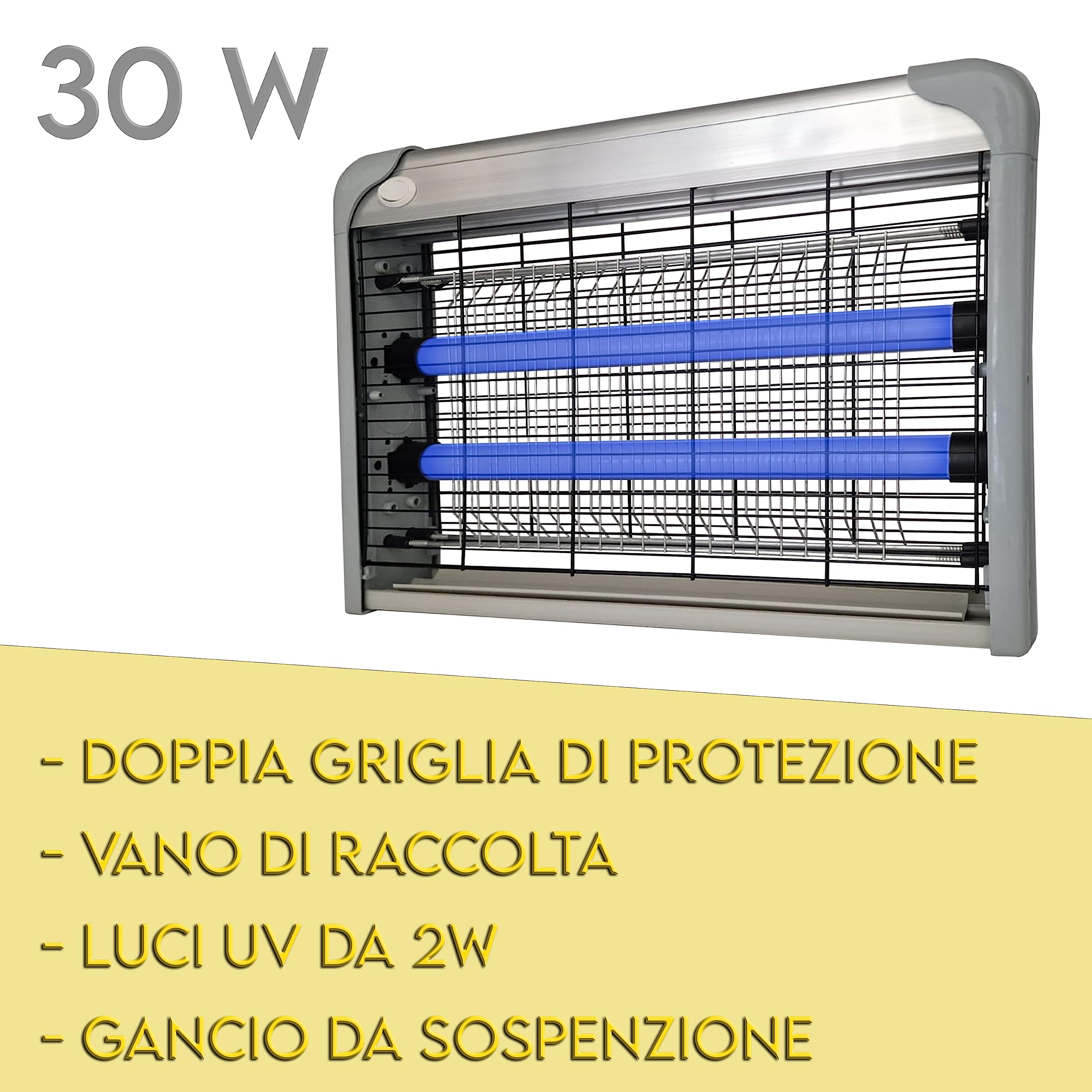 MAKA Lampada Antizanzare da Esterno Elettrica Doppia Griglia 20W e 30W Luce Raggi UV Zanzariera Trappola Cattura Zanzare Insetticida Uccidi Insetti Interno 100㎡ Cucina Giardino Ufficio (30W)