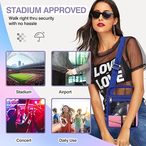Miniatura 7 de Bolsa transparente aprobada para estadios, bolsa cruzada transparente, con correa de hombro ajustable para mujer, con bolsillo frontal
