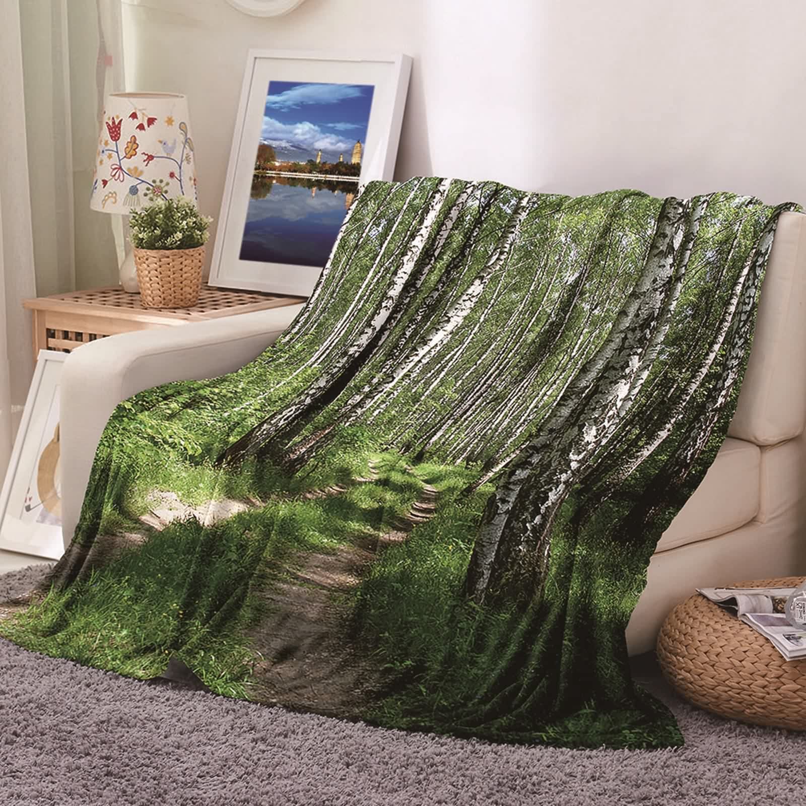 Couverture de lit 180x240cm flannel imprimé forêt pour canapé