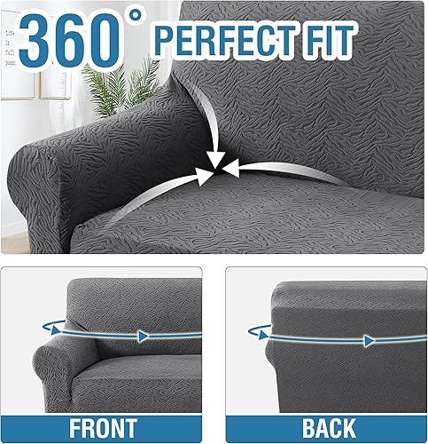 Miniatura 5 de H.VERSAILTEX Fundas de sofá de jacquard para sofás de 3 cojines, 1 pieza, fundas elásticas para sofá, protector de muebles antideslizantes, suaves y