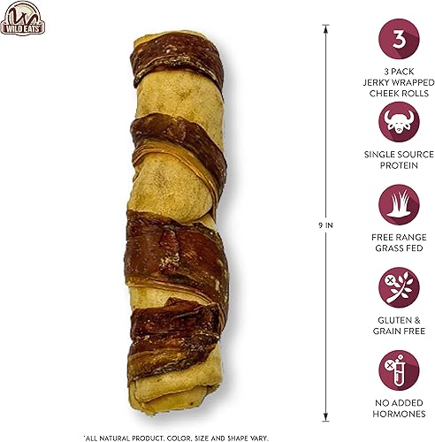 Miniatura 2 de Wild Eats - Rollo de mejillas de búfalo de agua de 9 pulgadas para perros tipo retriever, paquete de 3 (alternativa saludable para cuero crudo de