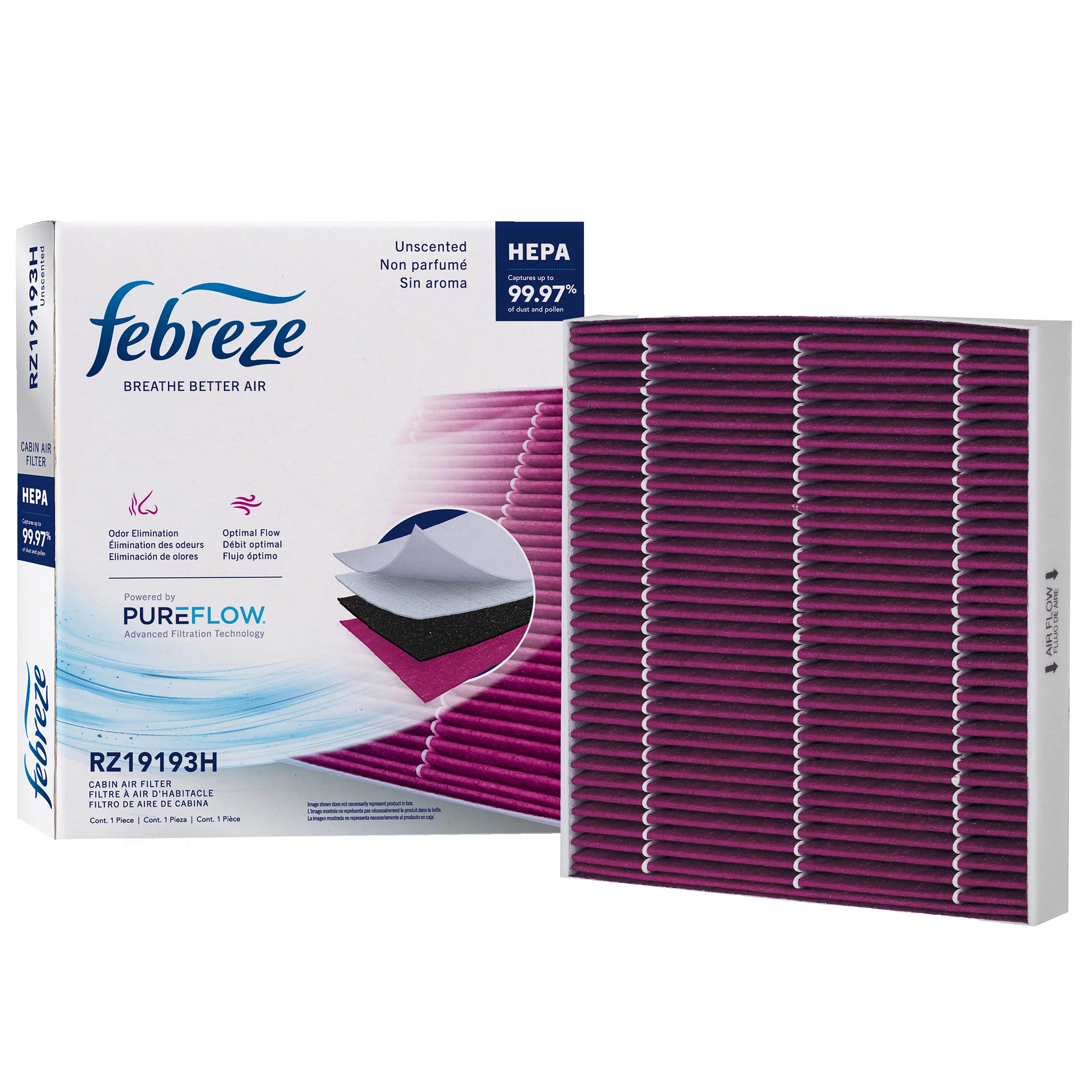 Febreze Odor Control UNSCENTED HEPA Cabin Air Filter by PUREFLOW RZ19193H
