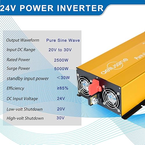 Miniatura 4 de aeliussine Inversor de onda sinusoidal pura de 2500 W, convertidor de corriente de 24 V CC a 110 V 120 V CA con 2 salidas de CA, inversor de