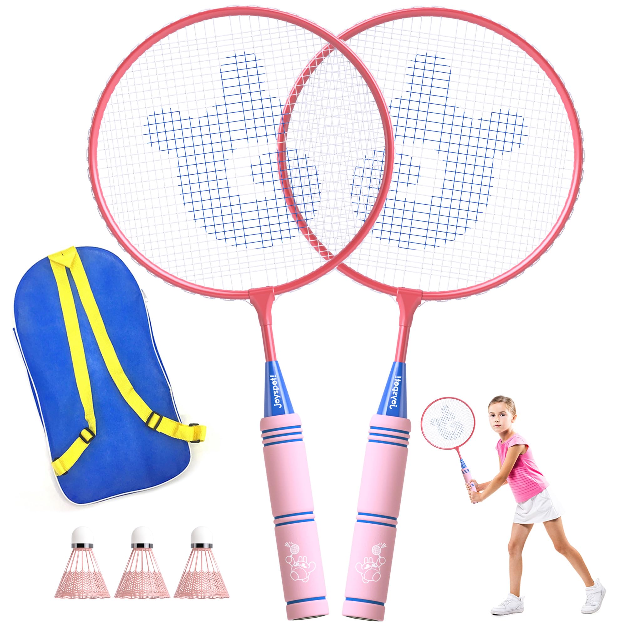 Kids Badminton Racket Set with Soft Grip, Oversized & Lightweight Shuttlecocks Racquet for 2-Player with Carry Bag, Beach Lawn Backyard Play, Indoor/Outdoor Sport Game, Perfect for Children & Youth
