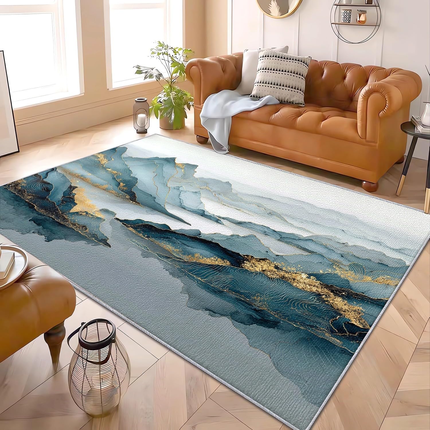 Genérico Flanelowe antypoślizgowe dywaniki do pokoju 160 x 230 cm szary miękki nieblaknący dywan, chiński obraz tuszem dywaniki do wnętrz do salonu, sypialni, jadalni