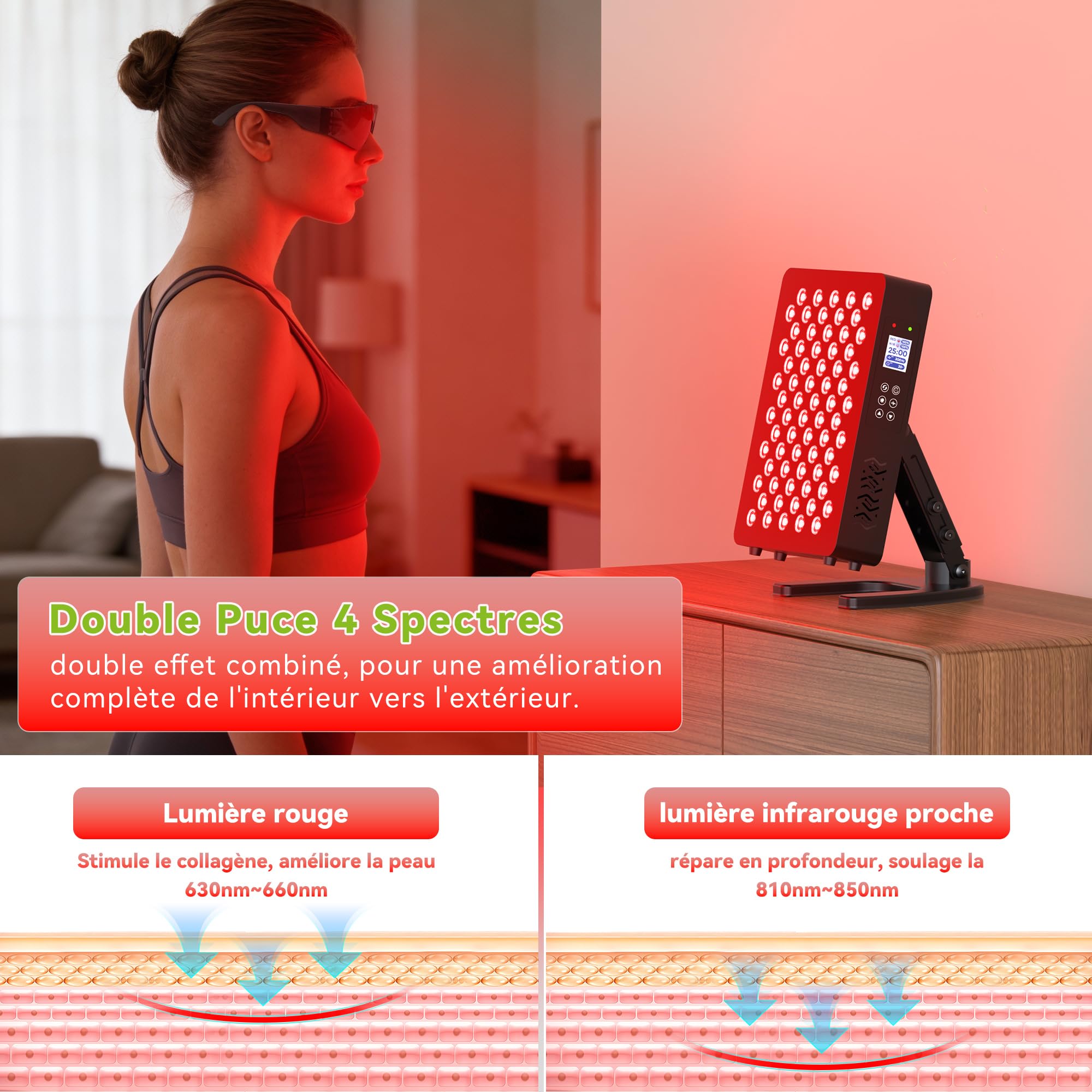 STASUN Lampe à Lumière Rouge Double Puce,Panneau de Lampe Infrarouge 70 LEDs,350W Thérapie par Lumière Rouge 660 & 850 nm avec Télécommande,Lampe Chauffante pour Visage et Corps Entier