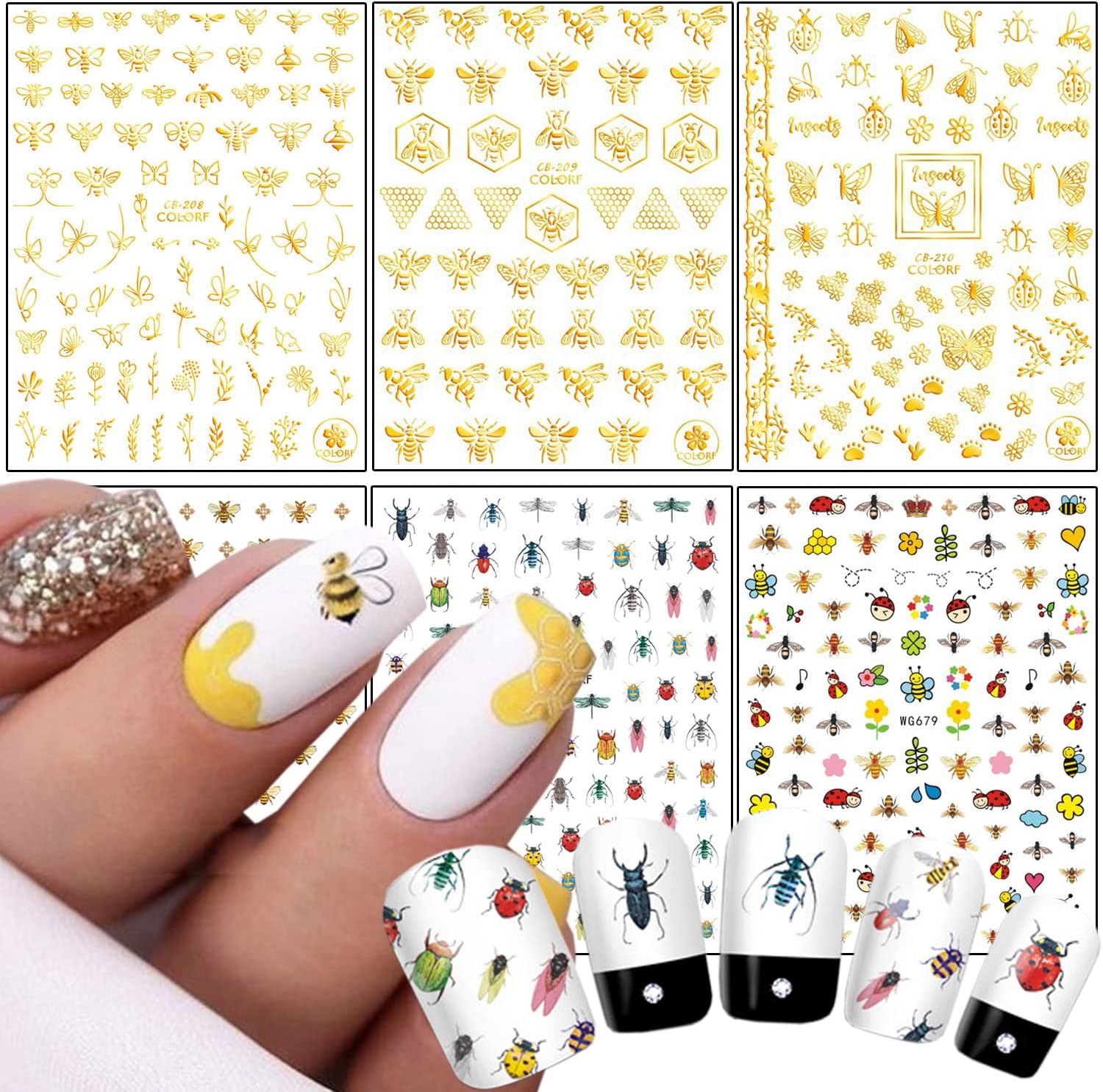 Cute Honeybee Nail Art Stickers, 3D Little Animal Self