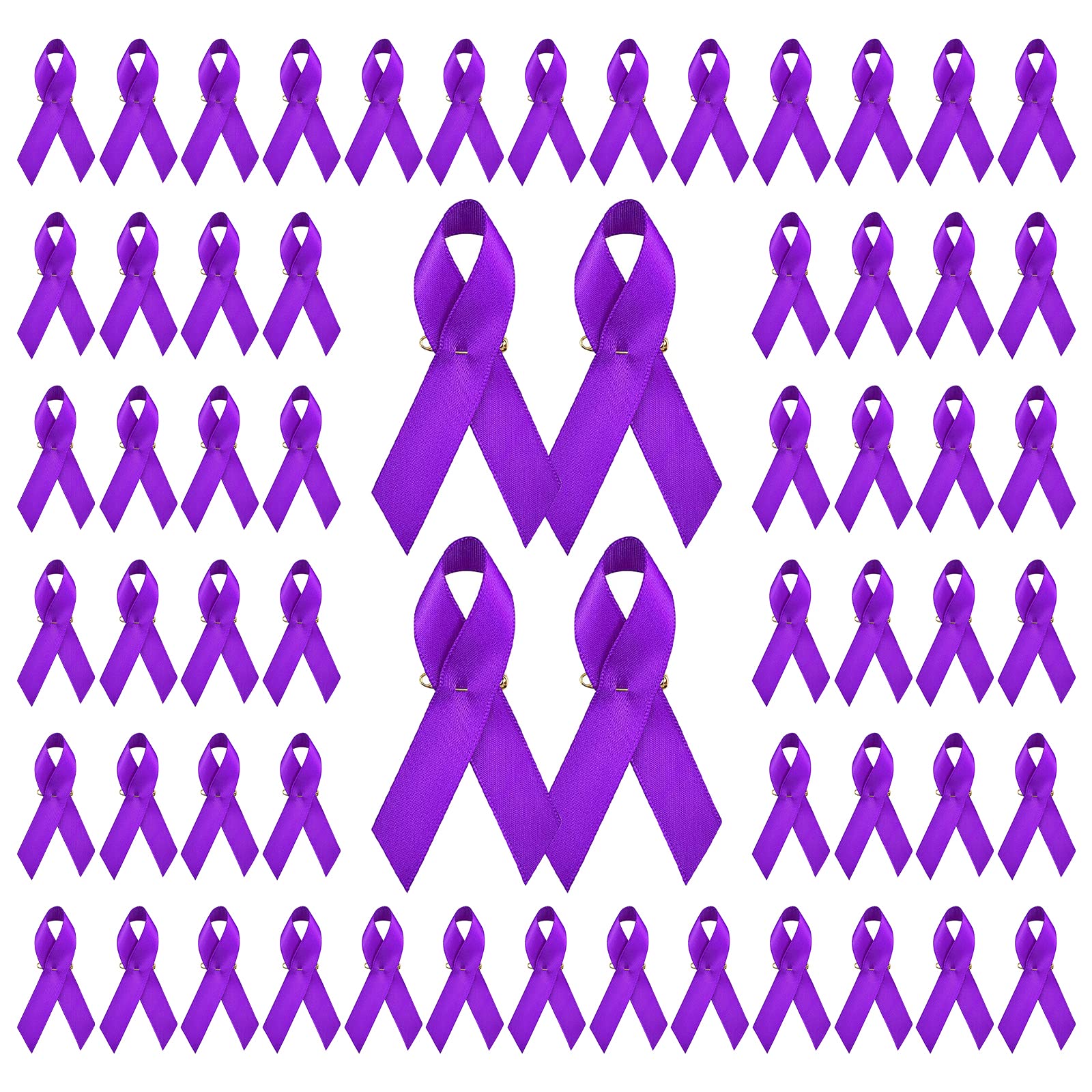 WANDIC Polyester Ribbon Satin Pins, Cancer Awareness Ribbon Pins Hope Faith Awareness Brooch for Party Event Supplies Clothing Decoration, 7.5cm
