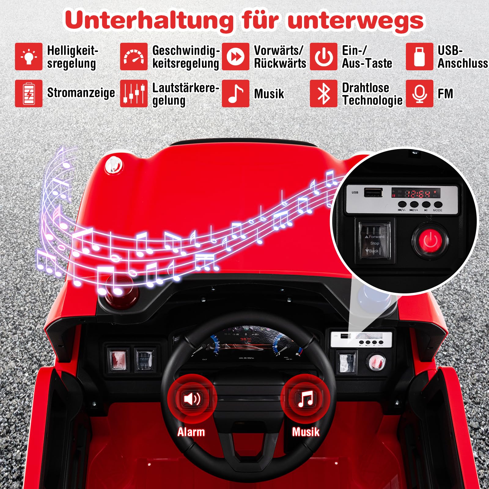 GOPLUS Kinder Elektro-Feuerwehrauto 12V, Elektrofahrzeug Feuerwehr mit Wasserspritze, Musik, Alarm & Lichtern, Kinderfahrzeug mit Fernbedienung & sanftem Anlauf, Kinderauto für Kinder ab 3 Jahre