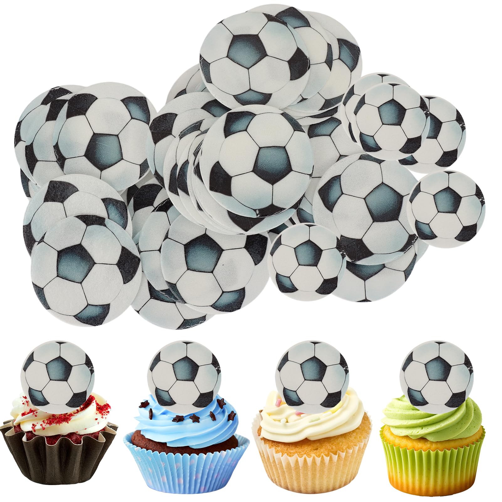 Fußball Torten Deko Set 50 Stück – Essbare Tortendeko für Fußball Kuchen und Muffins – Tortenaufleger Fussball für jede Feier