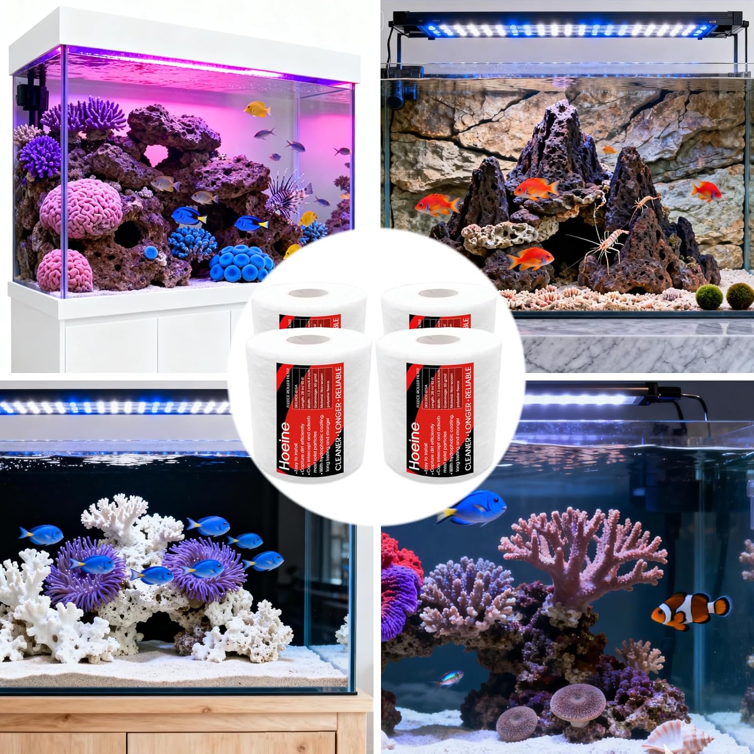 Replacement Fleece Roll for Red Sea 500 Series Filter Systems, 92ft Quick-Change Dense Filter Media, Crystal Clear Aquarium Filtration (4 Packs)