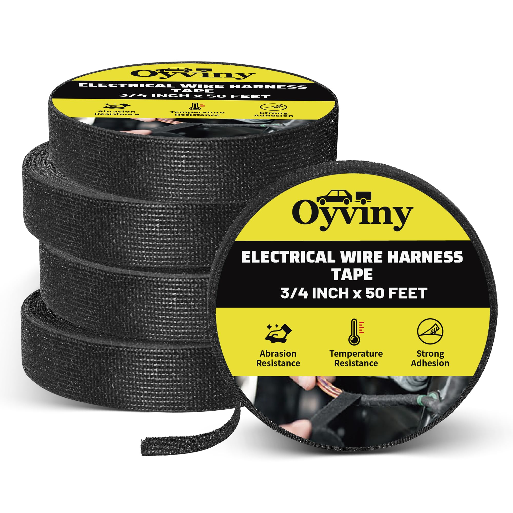 Oyviny 5 Rolls Cloth Electrical Tape 3/4 Inch x 50 FT Wiring Harness Tape for Noise Damping, Automotive Engine, Wiring Heat Resistant Loom Cloth Tape