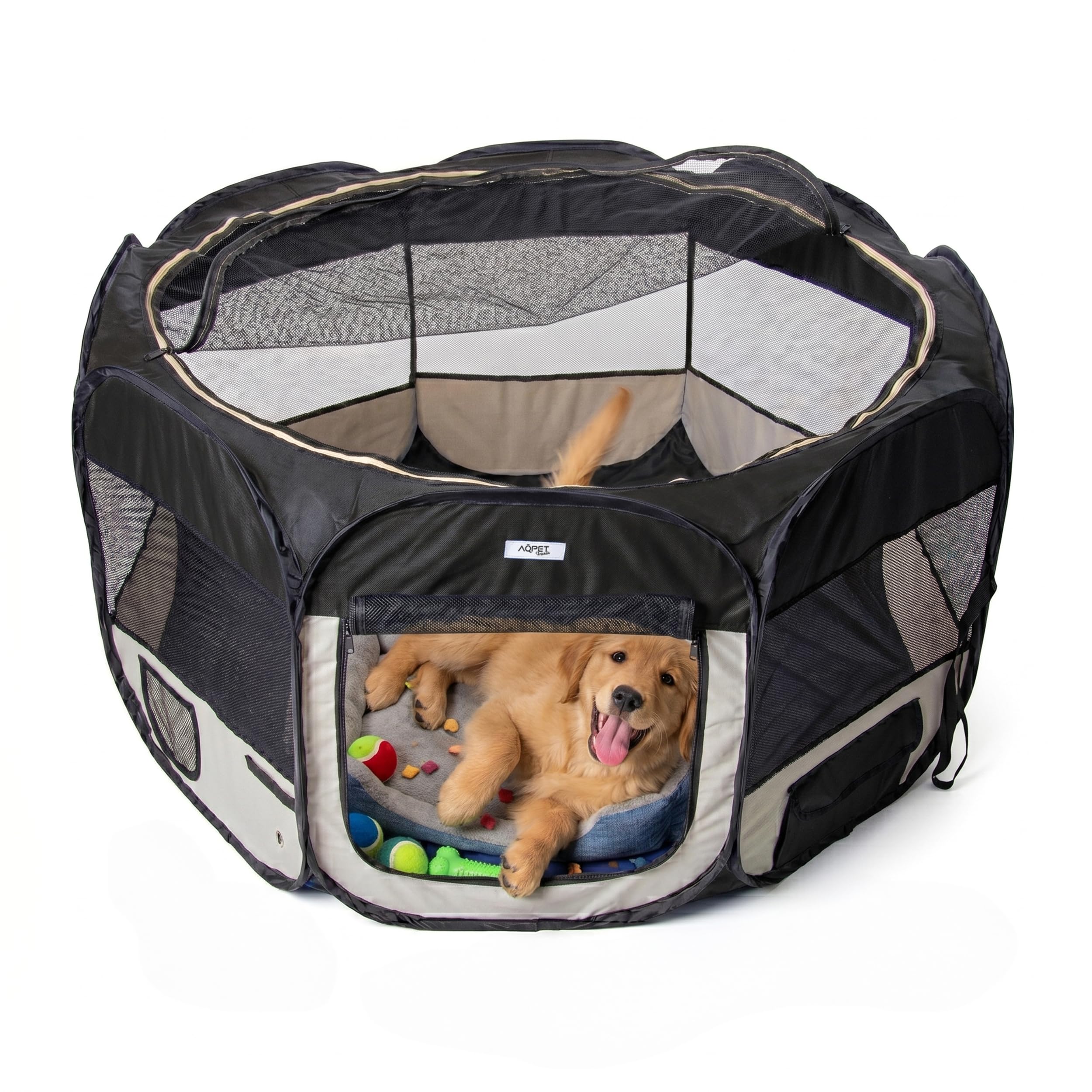 AQPET Box per Animali Cani e Gatti Cuccioli recinto Pieghevole Tessuto Impermeabile (Nero, Nero)