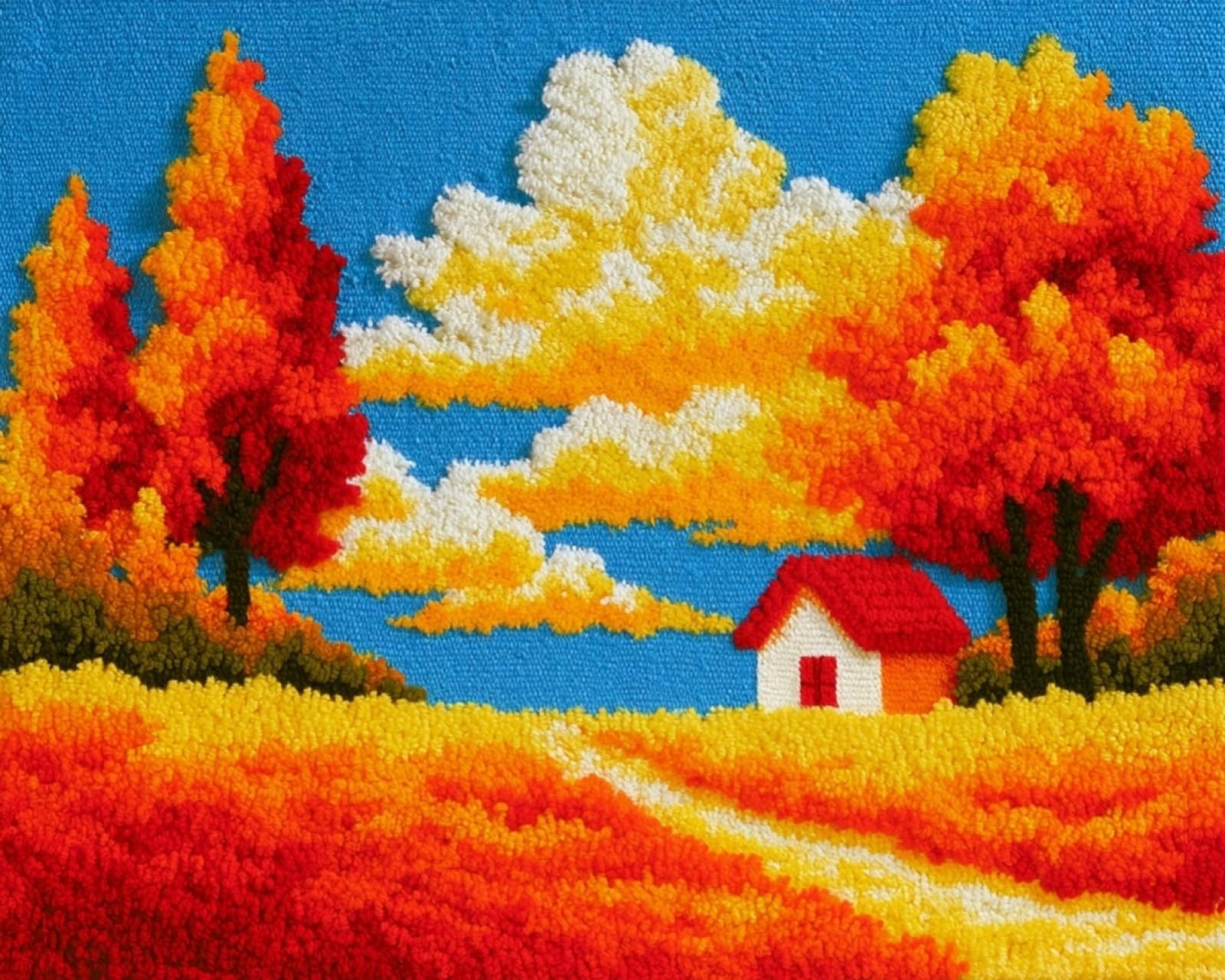 Wallphantom Autumn Landscape Latch Hook Rug Kits For Adults Beginners,