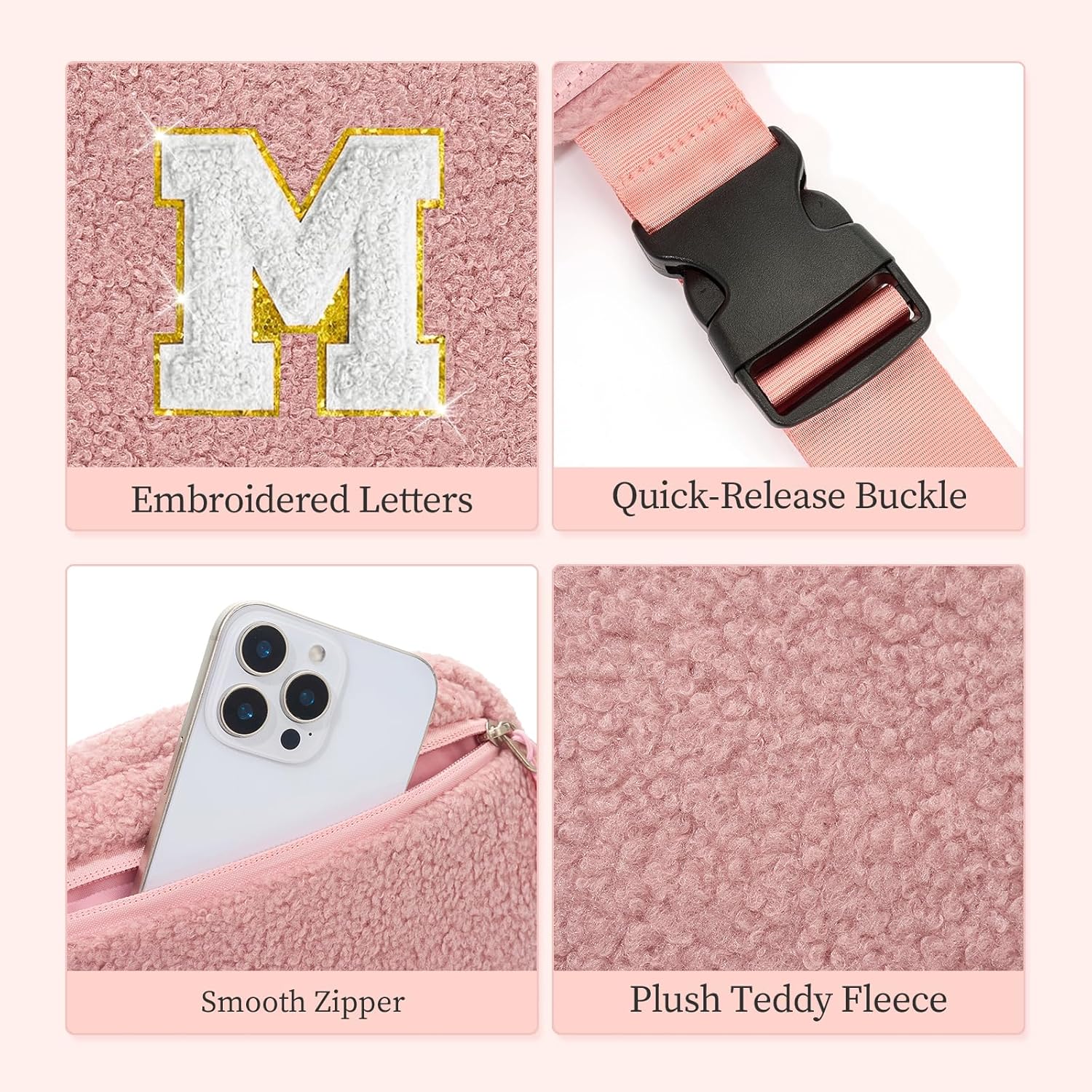 Birthday Gifts for 4 5 6 7 8 9 10 11 12 13 Year Old Girls Initial Fanny Pack Crossbody Bag Belt Bag Purse, Gifts for Teen Girls Kids Pink M - Image 6