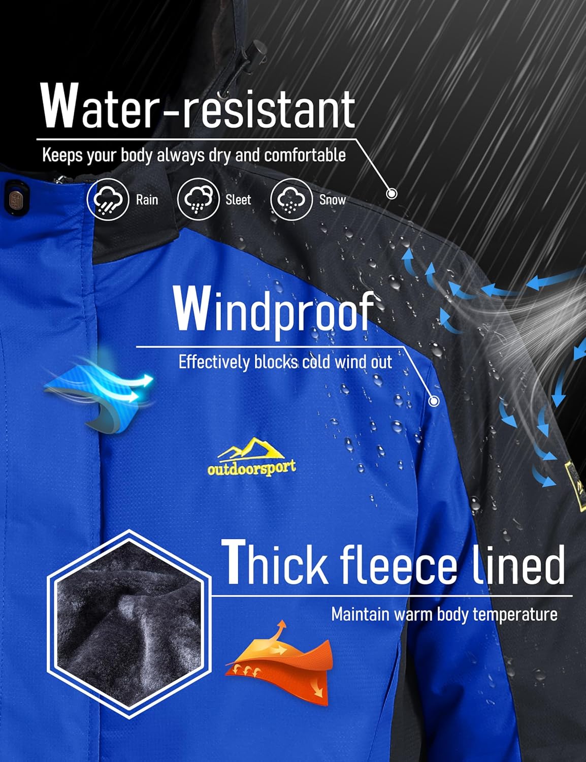 MAGCOMSEN Men's Winter Ski Jacket Snow Water Resistant Jackets Warm Fleece Coats Snowboard Work Insulated Parka Raincoat - Image 2