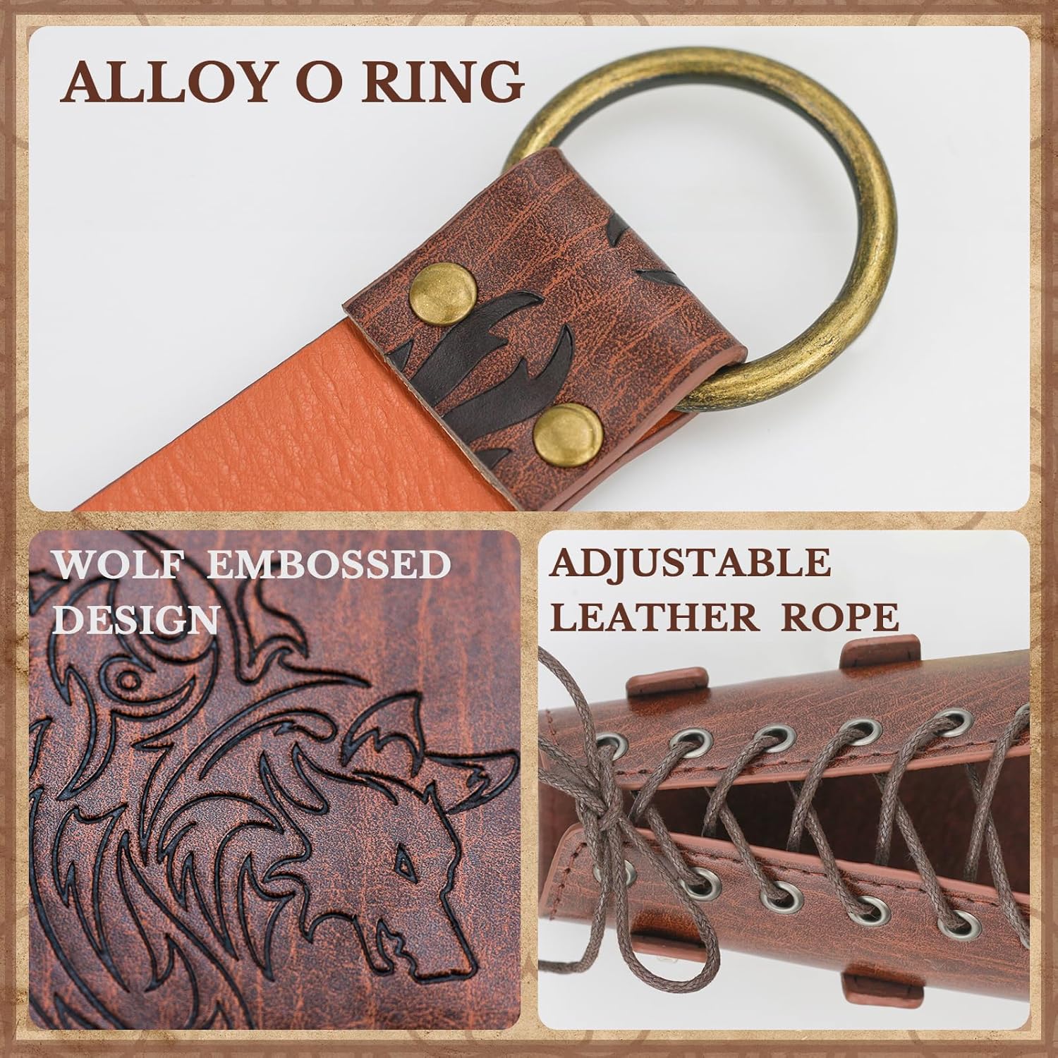 4 PCS Renaissance Accessories, Medieval Viking Belt Faux Leather Belt Pouch Vintage Buckle Arm Bracers and Thors Hammer Necklace Viking Costume Set for Halloween and Cosplay - Image 3