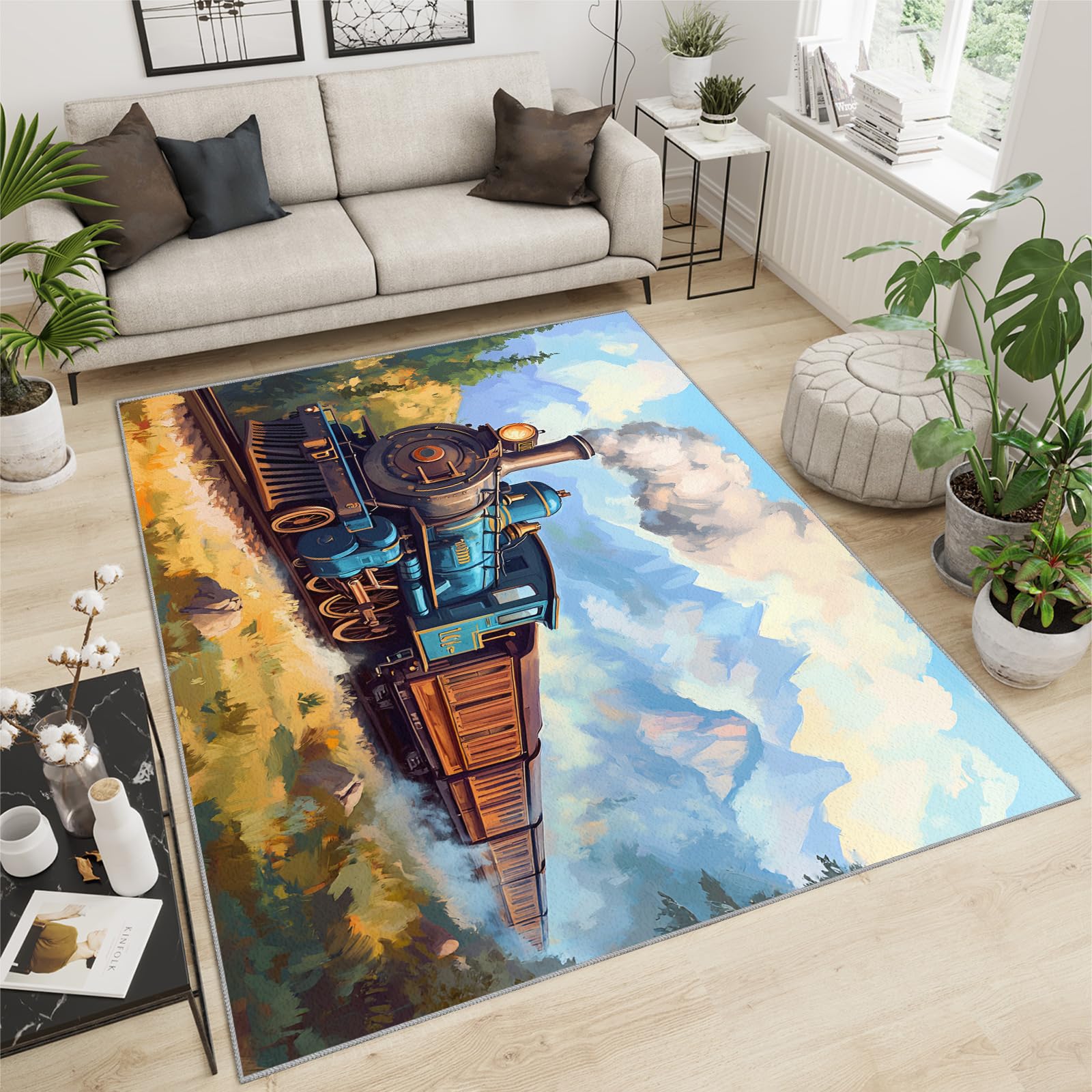 Amazon.com: Train Rugs for Adults - Retro Train Rug, 4x5 Rug