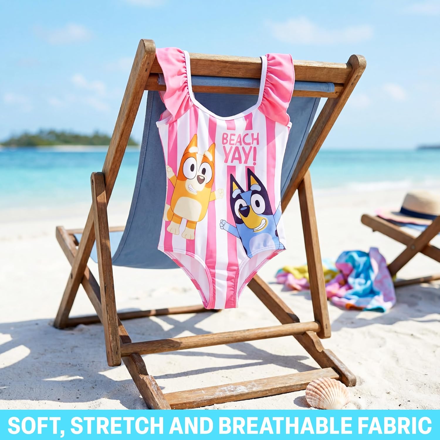 Paw Patrol | Bluey Girls Swimsuit, One Piece Toddler Bathing Suit with Ruffle Shoulder UPF 50+ Pool, Beach Swimwear