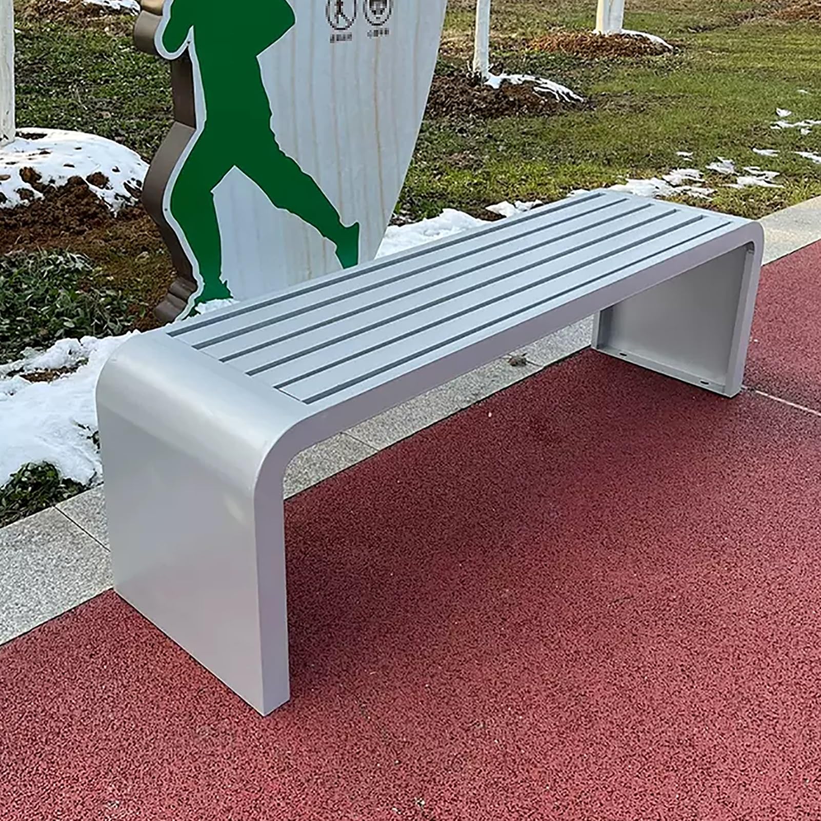 Banc de jardin en métal argenté 100cm sans dossier pour parc et extérieur
