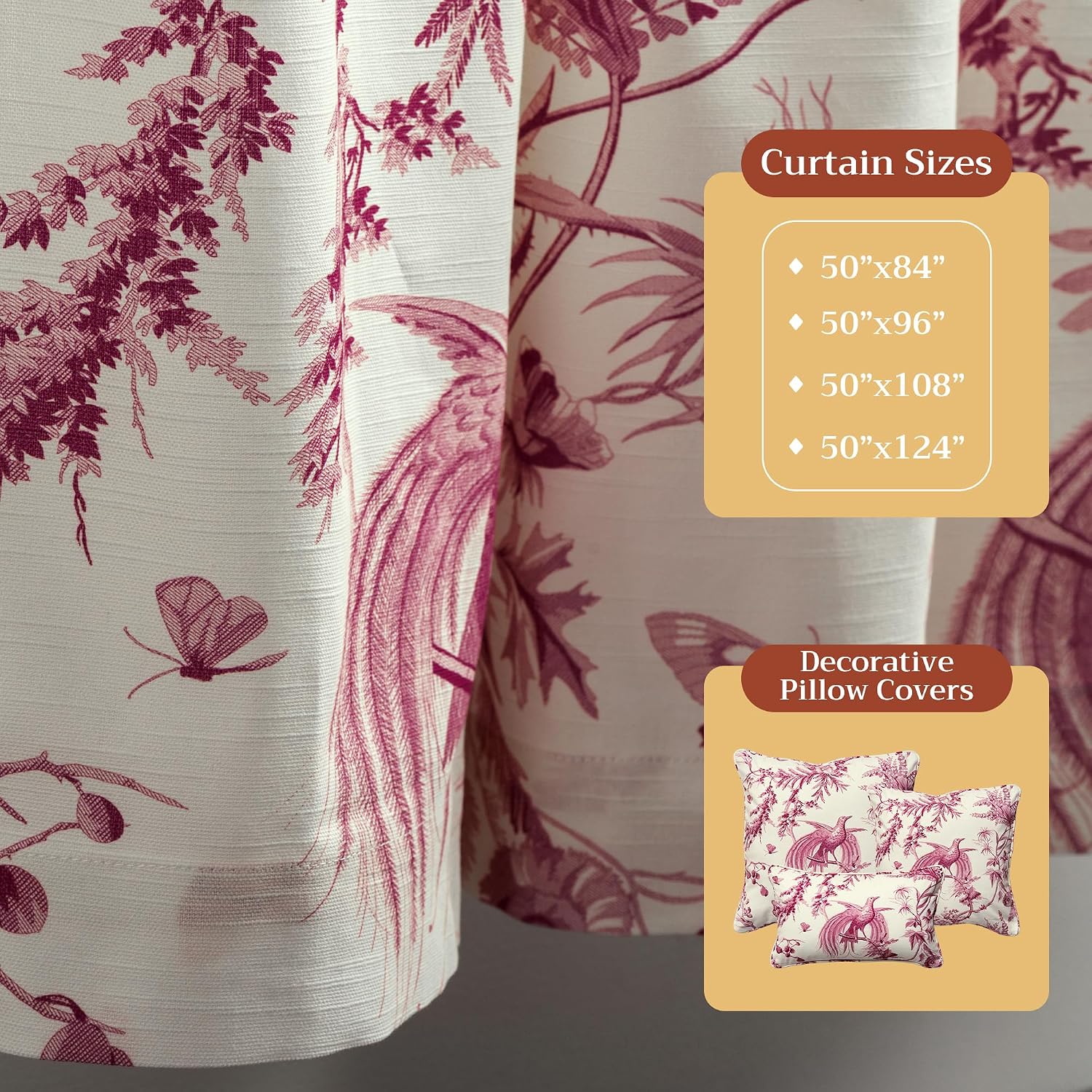 Maison d' Hermine Curtains for living room 100% Cotton 84 inch length One Panel Light Filtering Toile Curtains for Bedroom Windows with rod and loop Pockets Drapes (Paradise Lacquer Red, 50"W x 84"L) thumbnail