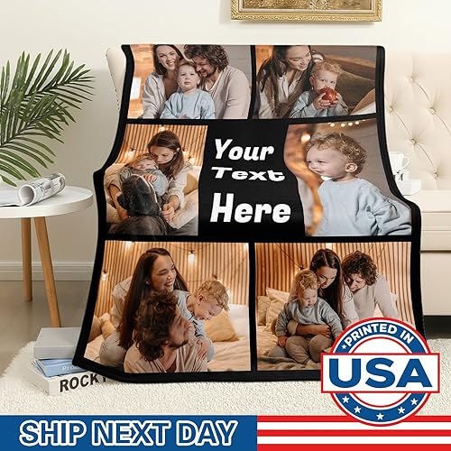 Miniatura 2 de WNNNS Manta personalizada con texto de imagen, manta personalizada con foto, regalo de cumpleaños, aniversario, boda para familia, papá, mamá,