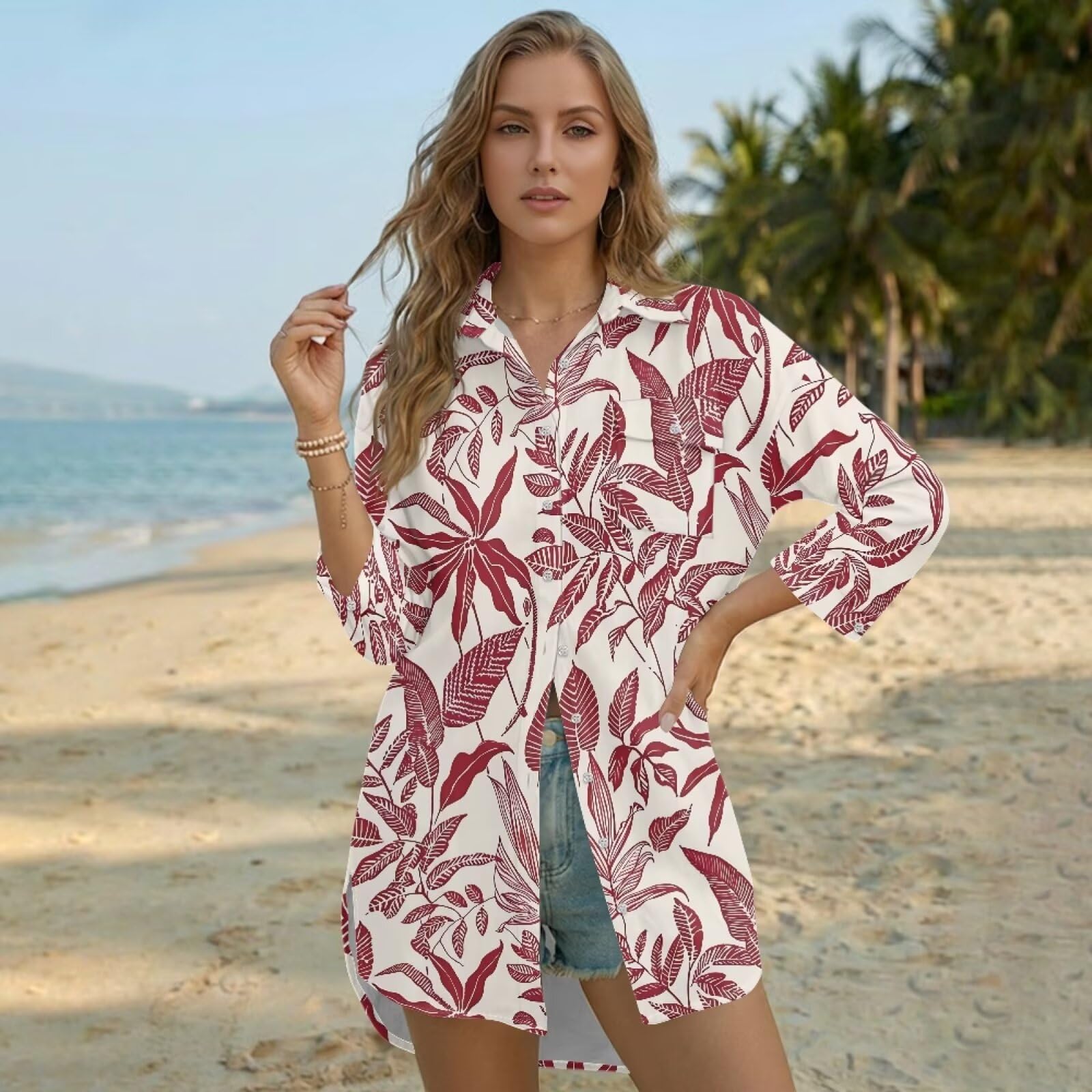 Pareo de playa para mujer, salida de baño con botones, vestido de playa, ropa de playa, traje de vacaciones para mujer