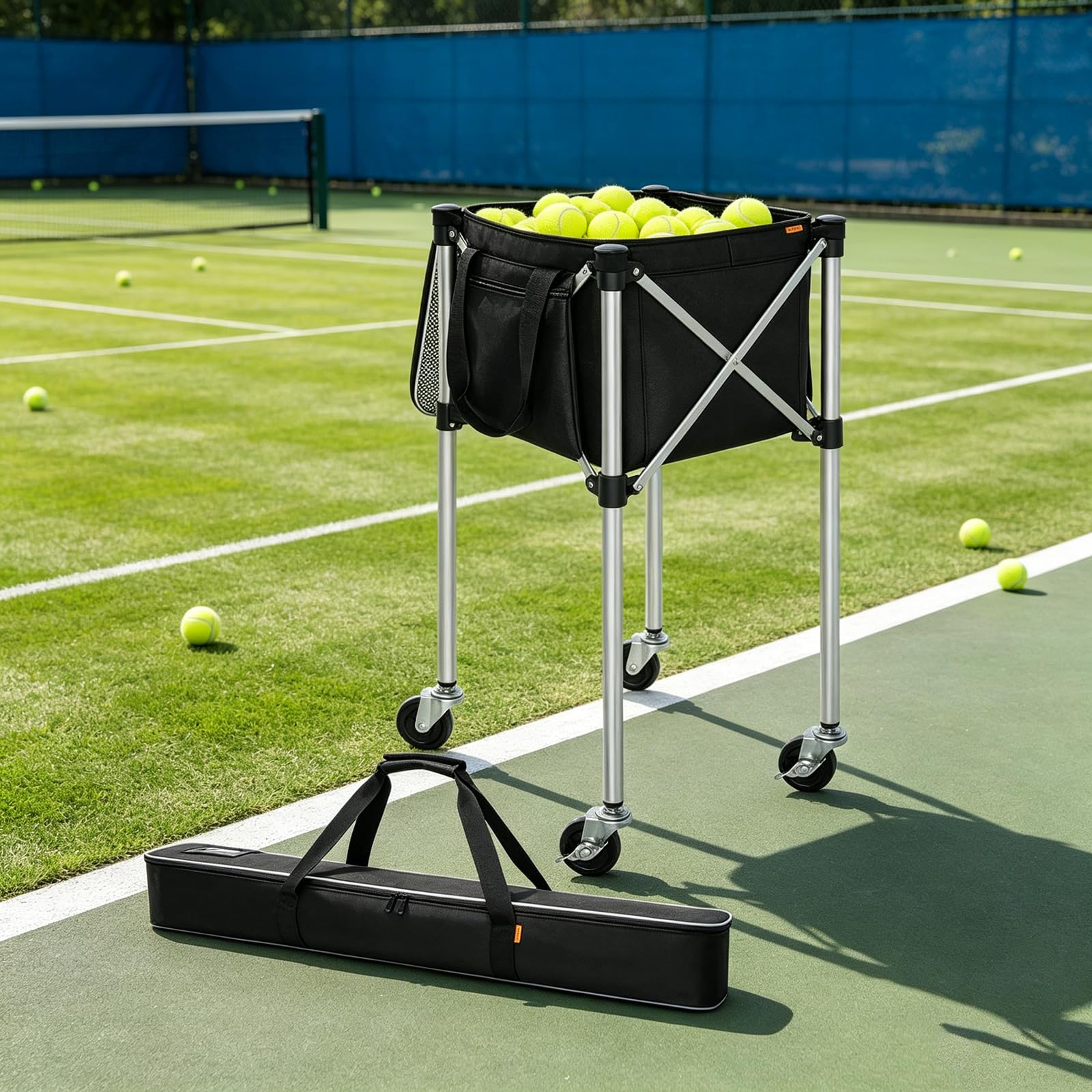 Carro de pelotas de tenis plegable, 90 x 40 x 40 cm, con ruedas de 360° | Diseño plegable, ruedas de 360°, 90 x 40 x 40 cm, para pelotas de tenis, fácil de transportar