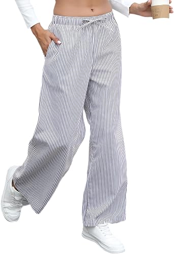 FaroDor Women Palazzo Pants Striped Wide Leg Pajama Bottoms with Pockets