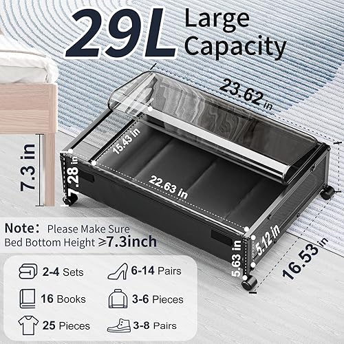 Miniatura 2 de Contenedores de almacenamiento debajo de la cama con ruedas, paquete de 2 cajones y contenedores organizadores de metal rodante para zapatos, ropa,