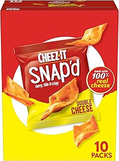 Cheez-It Snap'd Cheesy Cracker Chips, Thin Crisps, Lunch Snacks, Grab and Go, Double Cheese, 7.5oz Box (10 Packs)