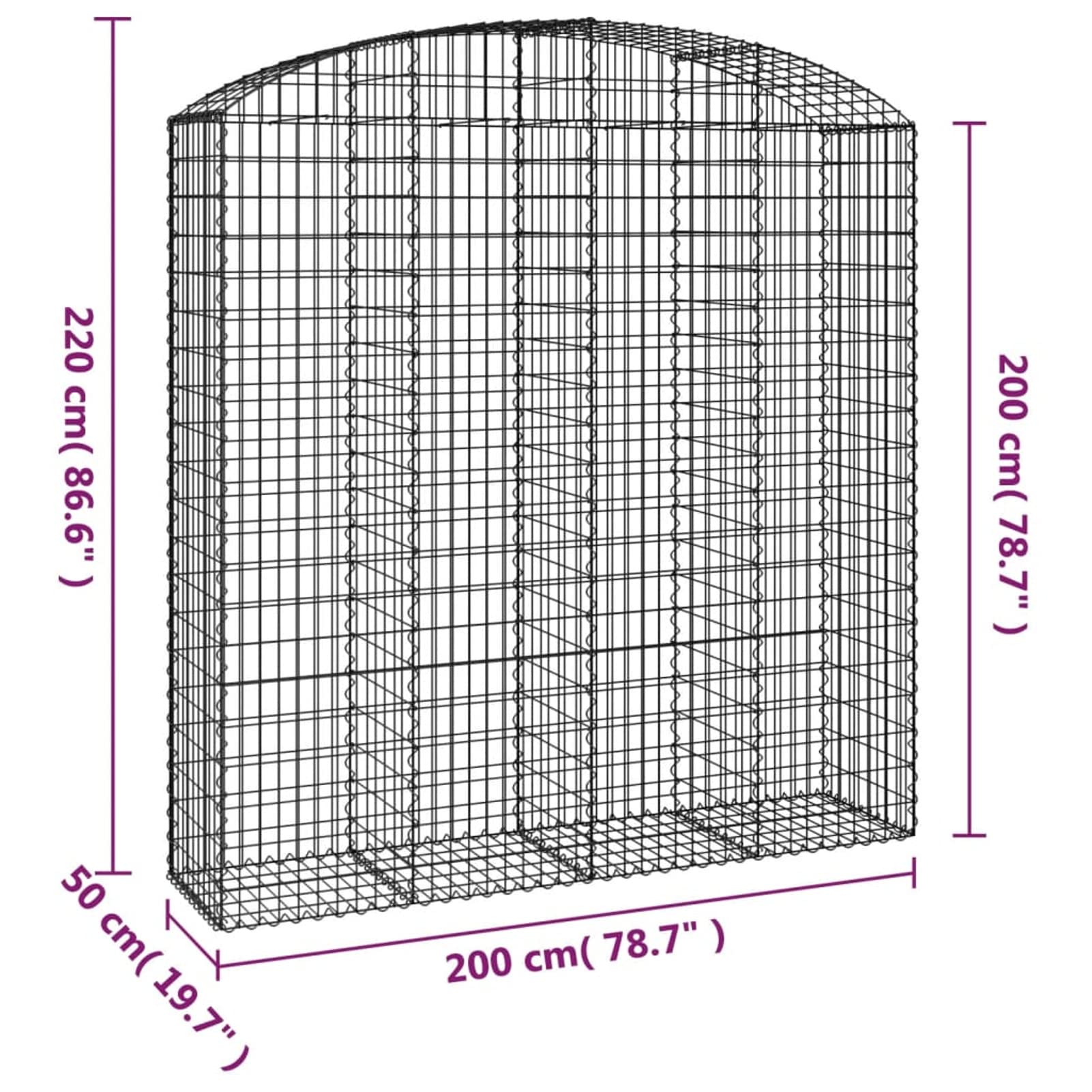 Gabione mit Hochbogen, Gabionenkörbe, Gabionen Hochbeet, Steinkorb, Gabionengitter, Drahtkorb Für Pflanzen, Kräuterspirale Für Garten, 200x50x200/220 cm Verzinktes Eisen