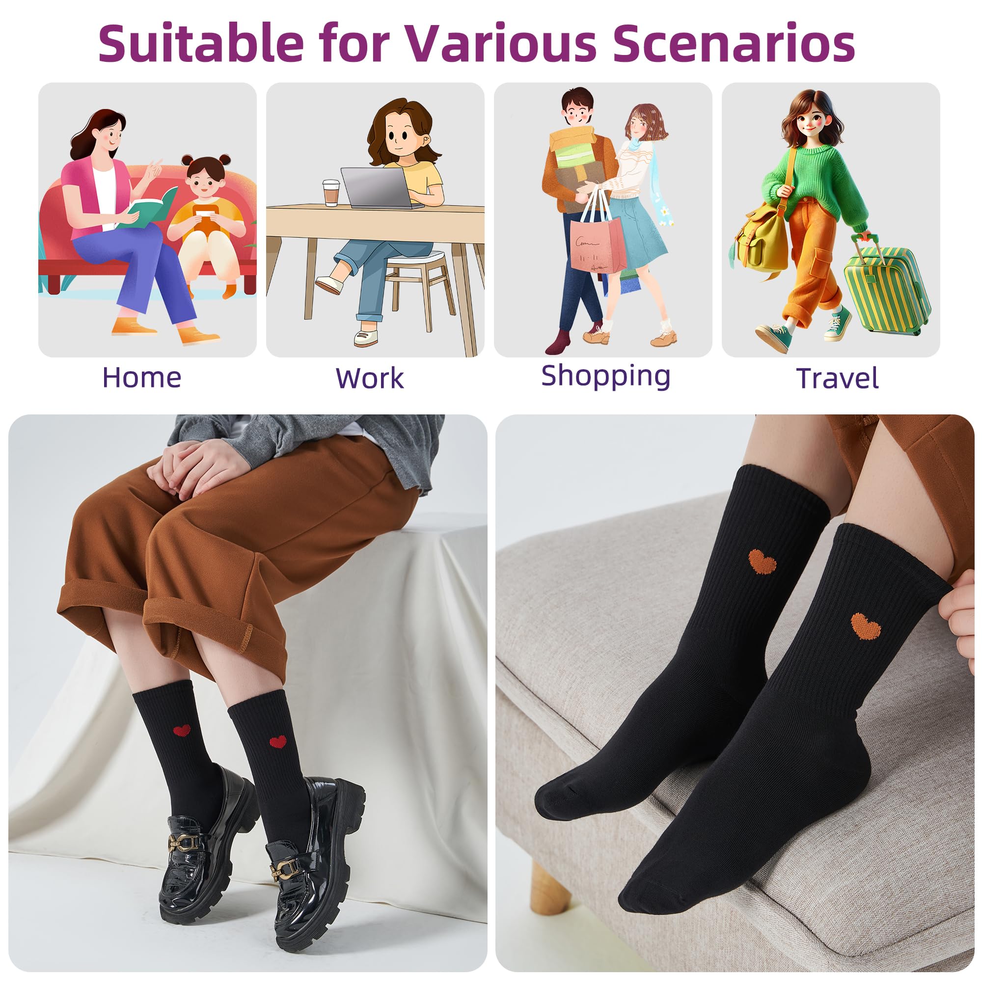 inhees Calcetines tobilleros para mujer, diseño de corazón, de algodón, informales, atléticos, para correr, 6 pares con caja de regalo