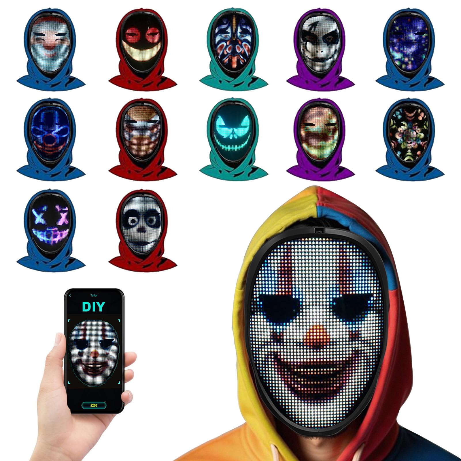 DIY LED Mask with Gesture Sensing - App-Programmable - Perfect for Kids and Teenager for Halloween and Christmas
